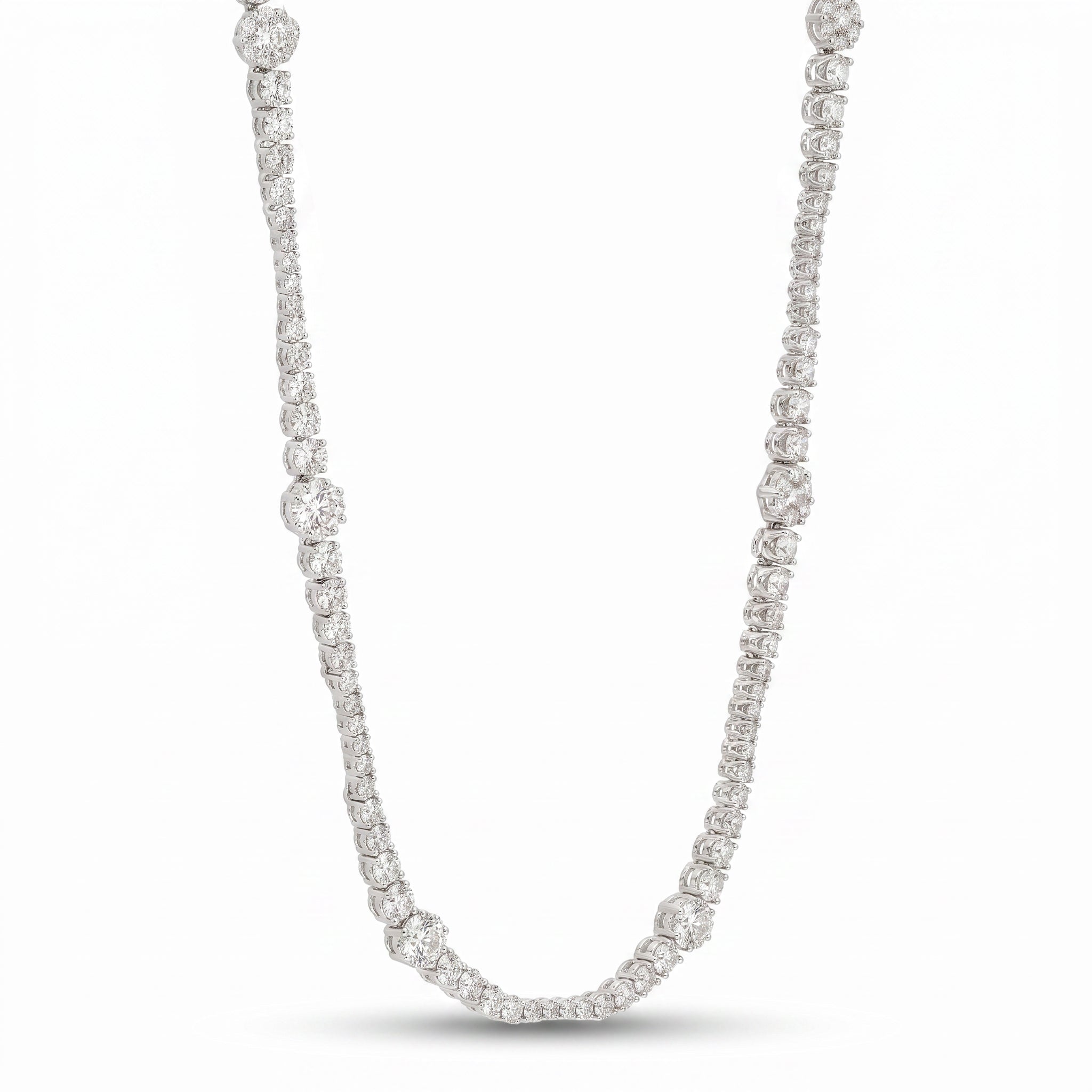 Natural 8.11 CT Diamond Halo Station Tennis Necklace