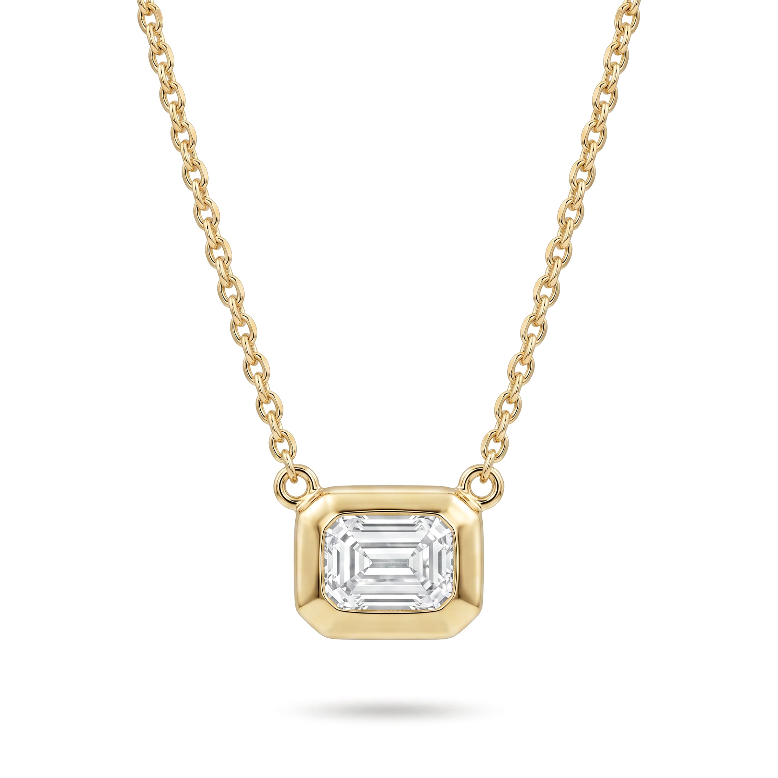 Natural White Emerald Cut Diamond Bezel Necklace