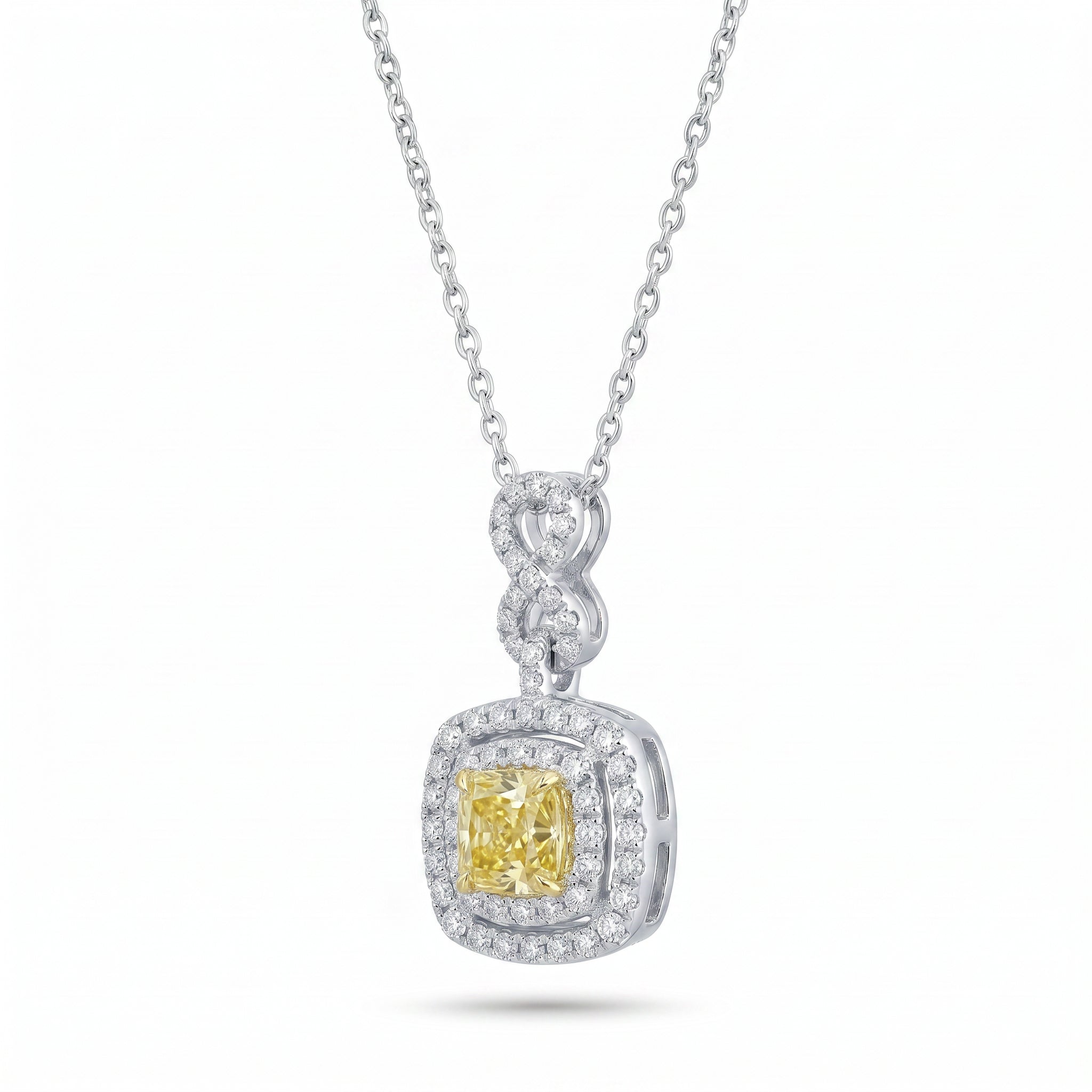 Natural Yellow Cushion Diamond Halo Drop Pendant