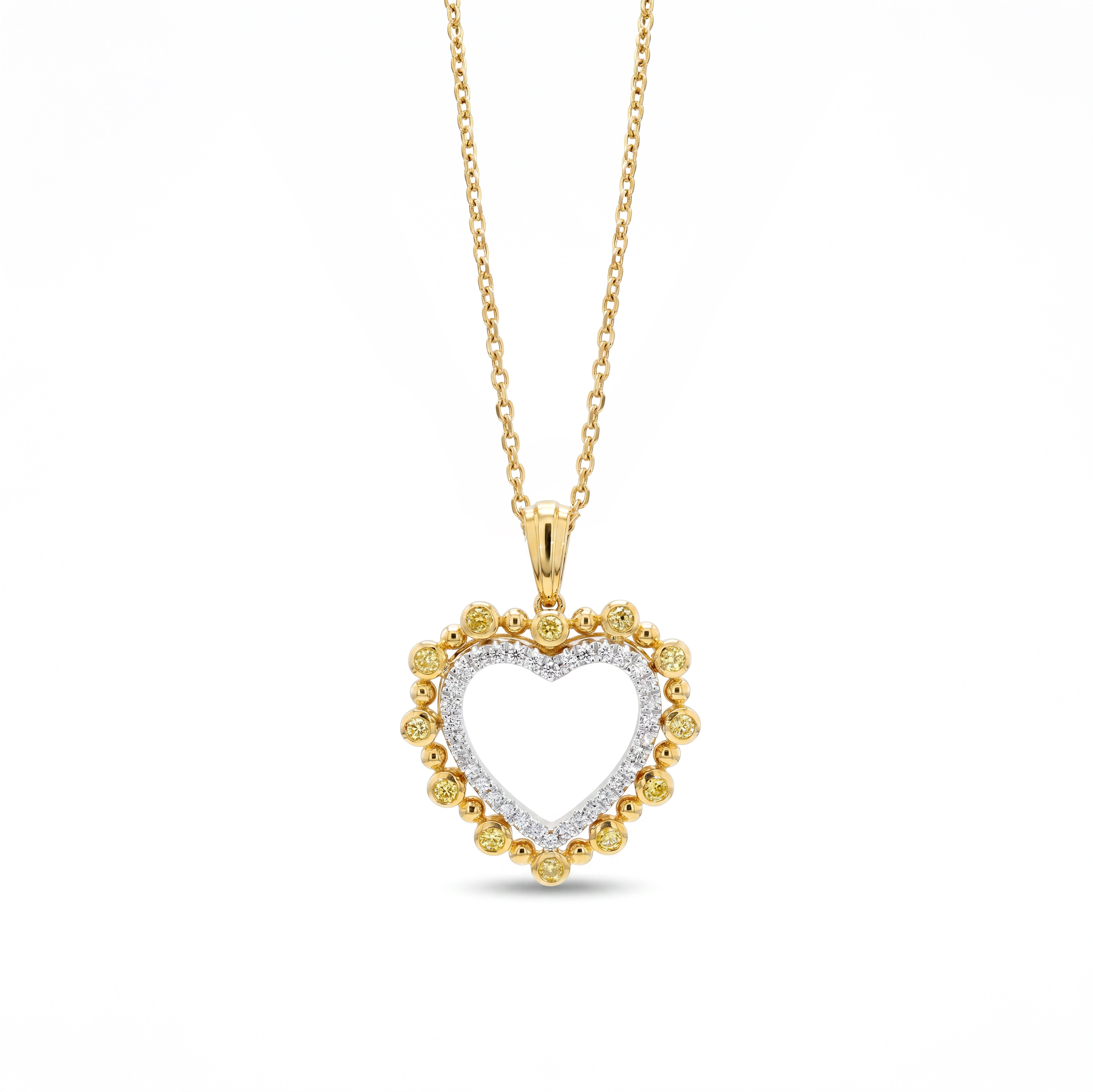 Natural Yellow & White Diamond Heart Pendant