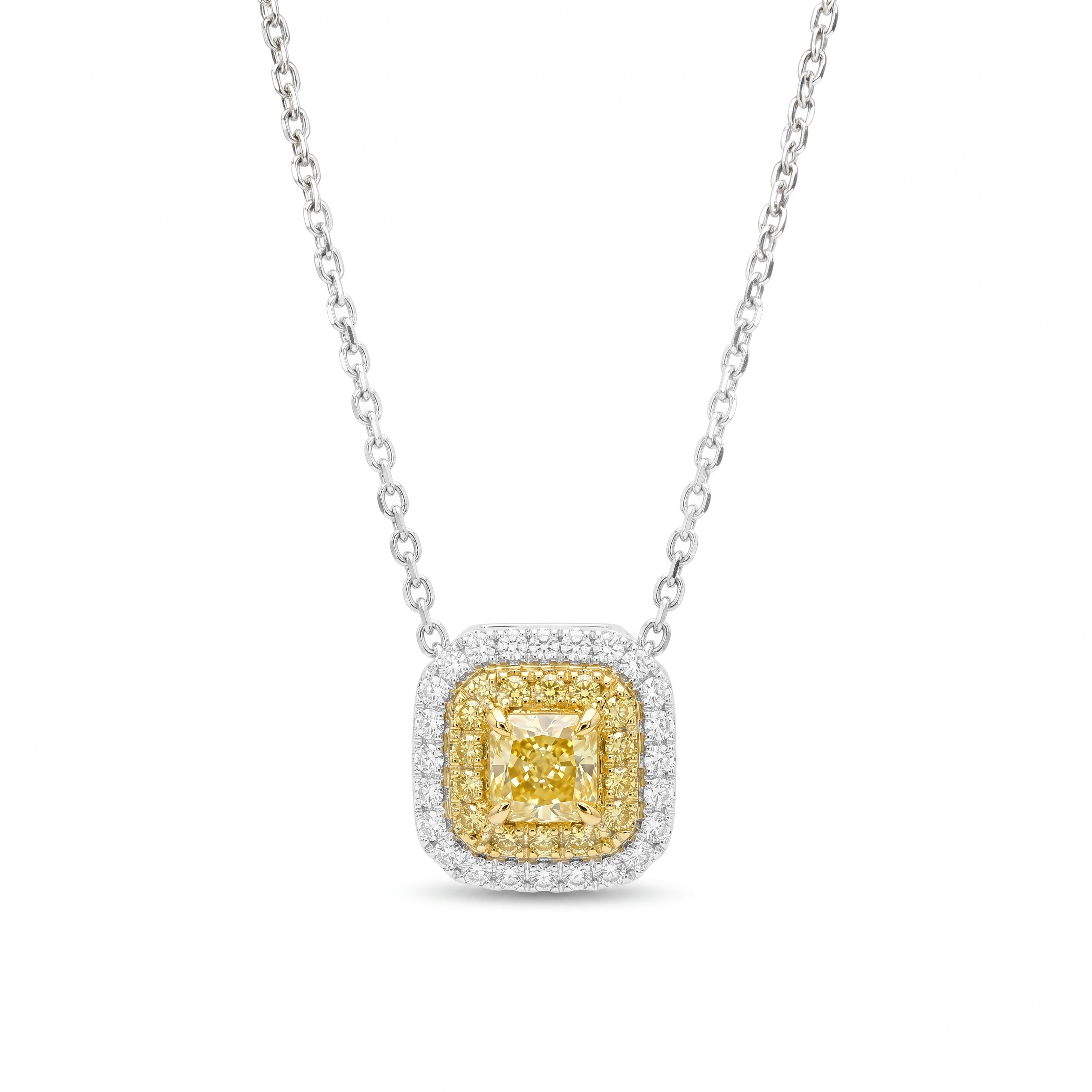Natural Yellow Cushion Diamond Halo Pendant