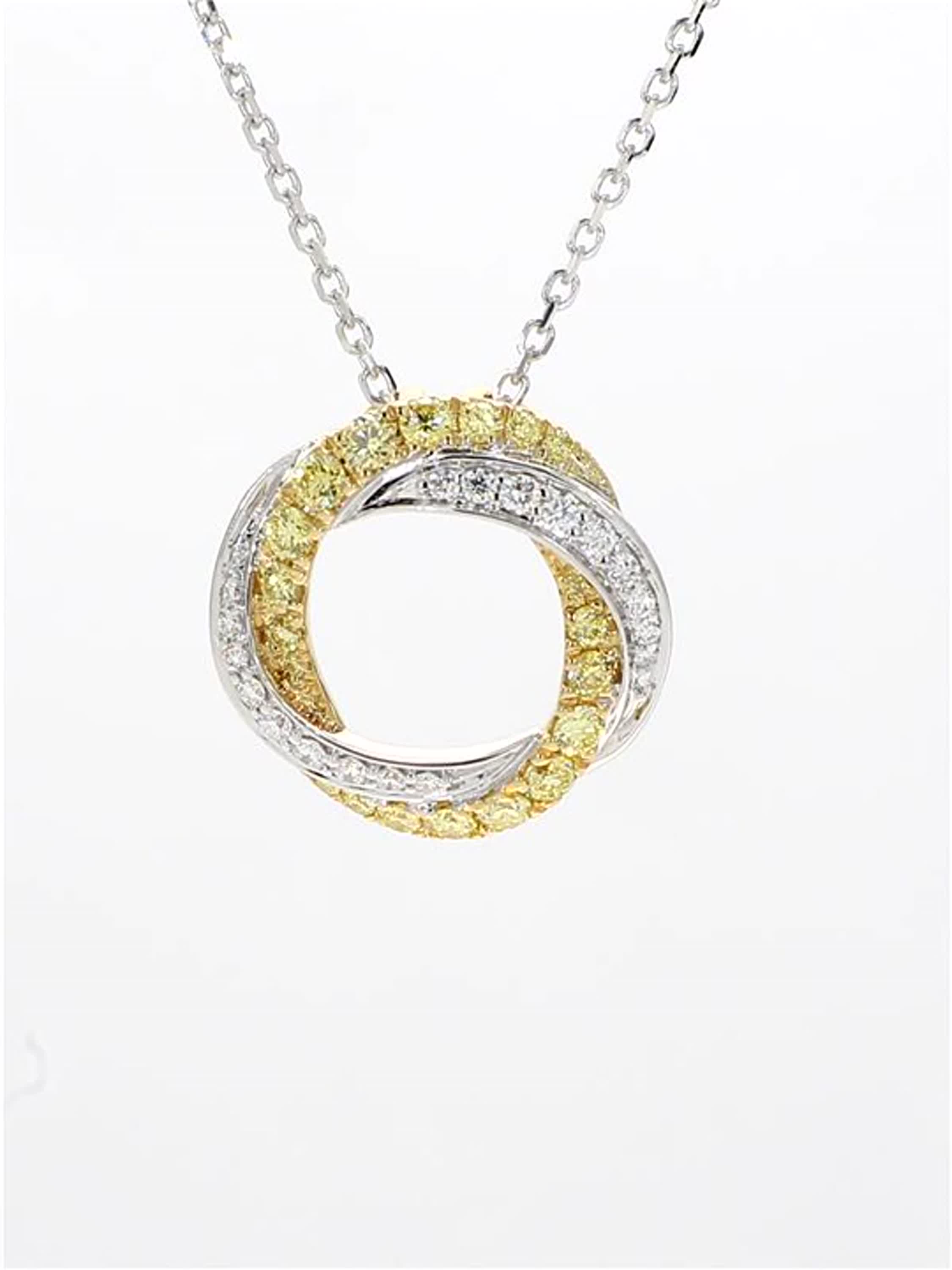 Natural Yellow Round and White Diamond .63 Carat TW Gold Circle Pendant