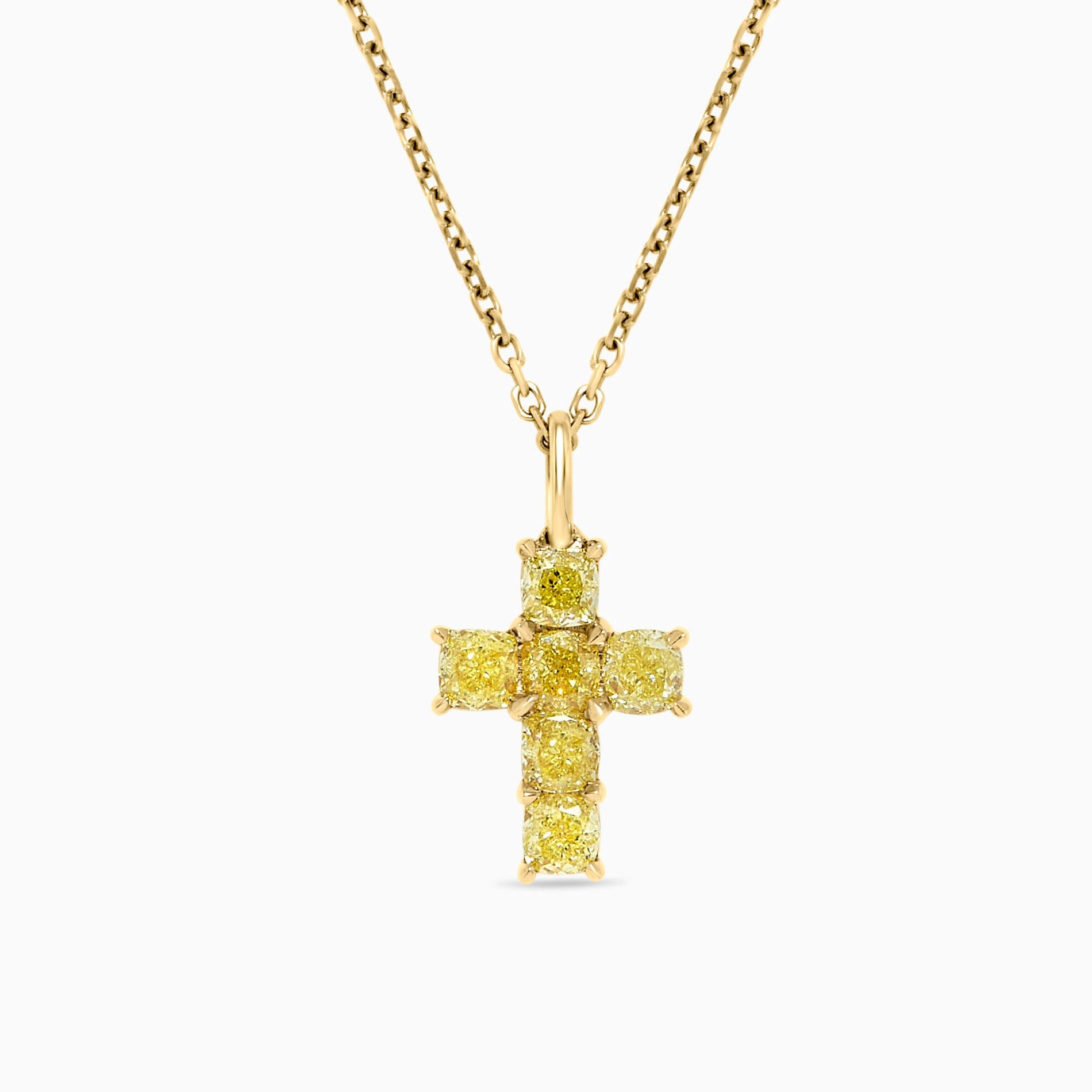 Yellow Cushion Cut Diamond Cross Necklace JP01020P