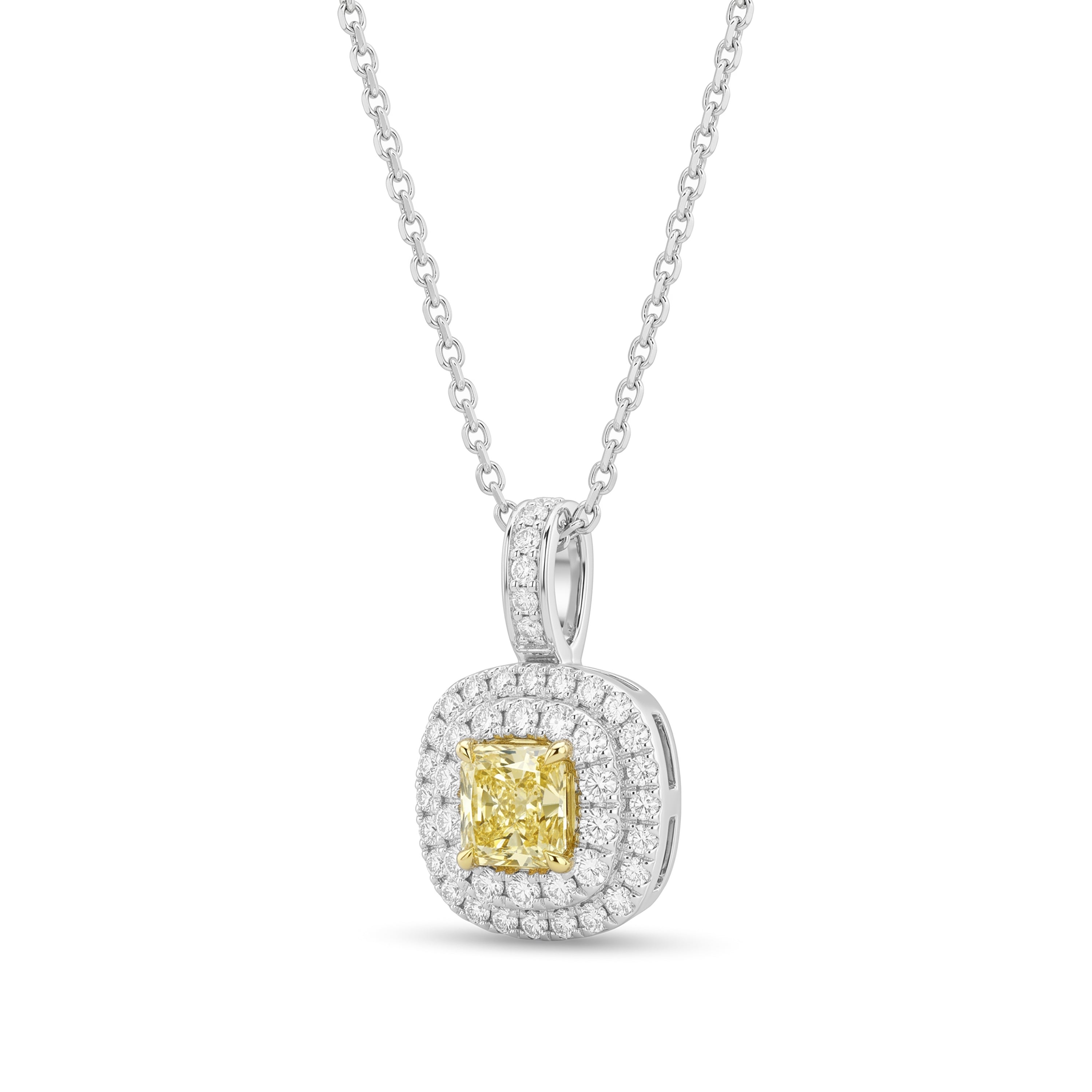 Natural Yellow Cushion Diamond Double Halo Pendant