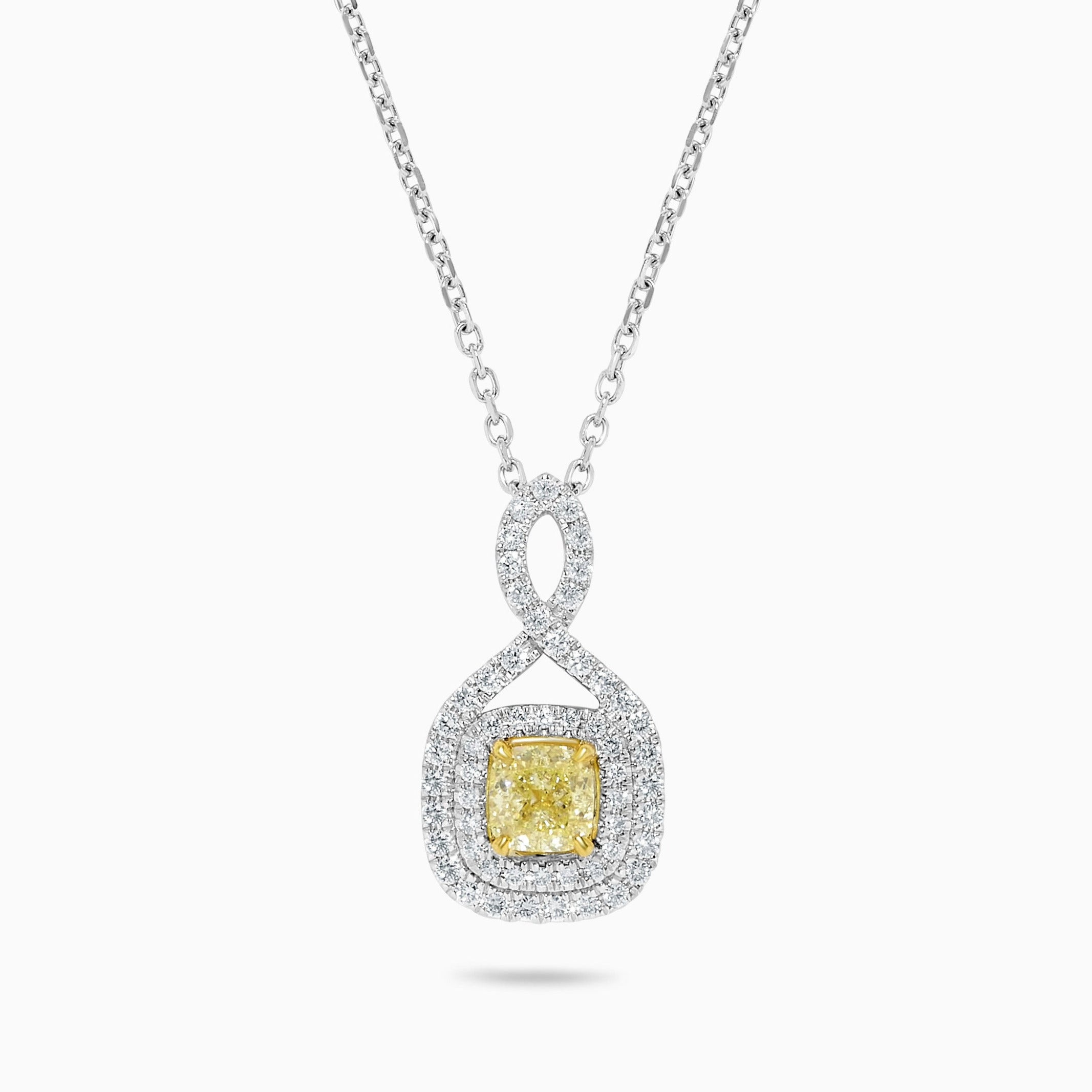 GIA Yellow Cushion Cut & White Diamond Pendant JP01045P