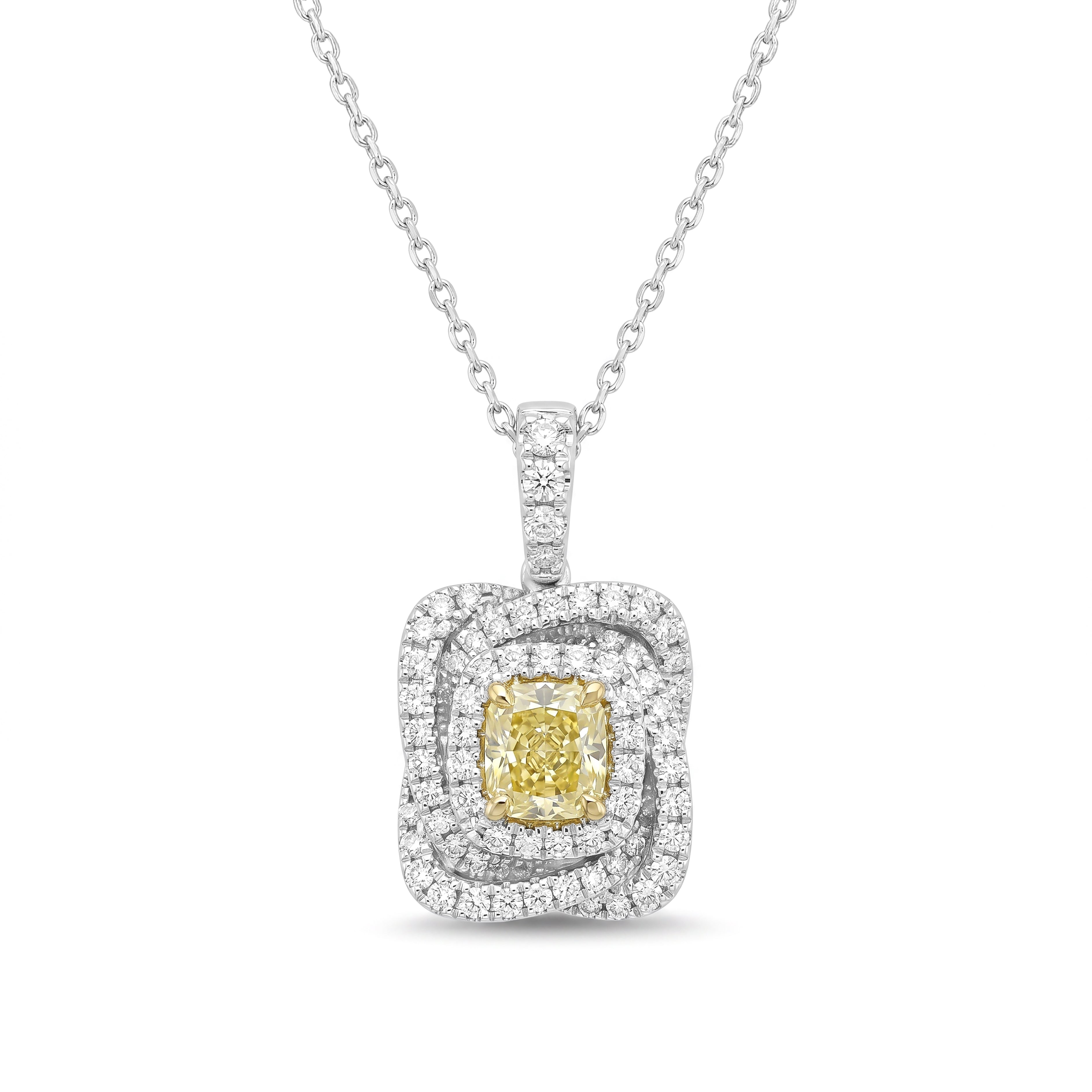 Natural Yellow Cushion Diamond Halo Pendant | GIA Certified