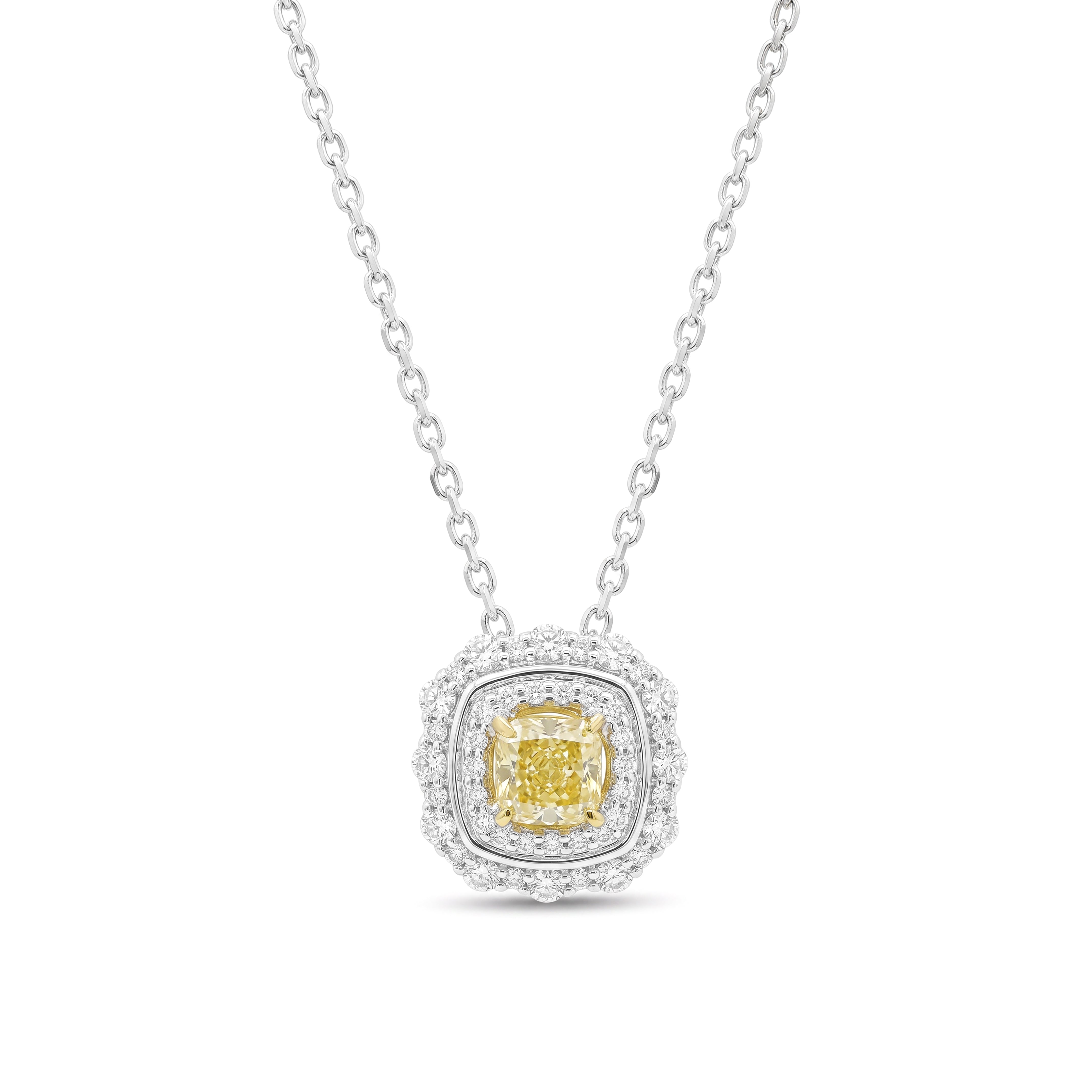 Natural Yellow Cushion Diamond Halo Pendant