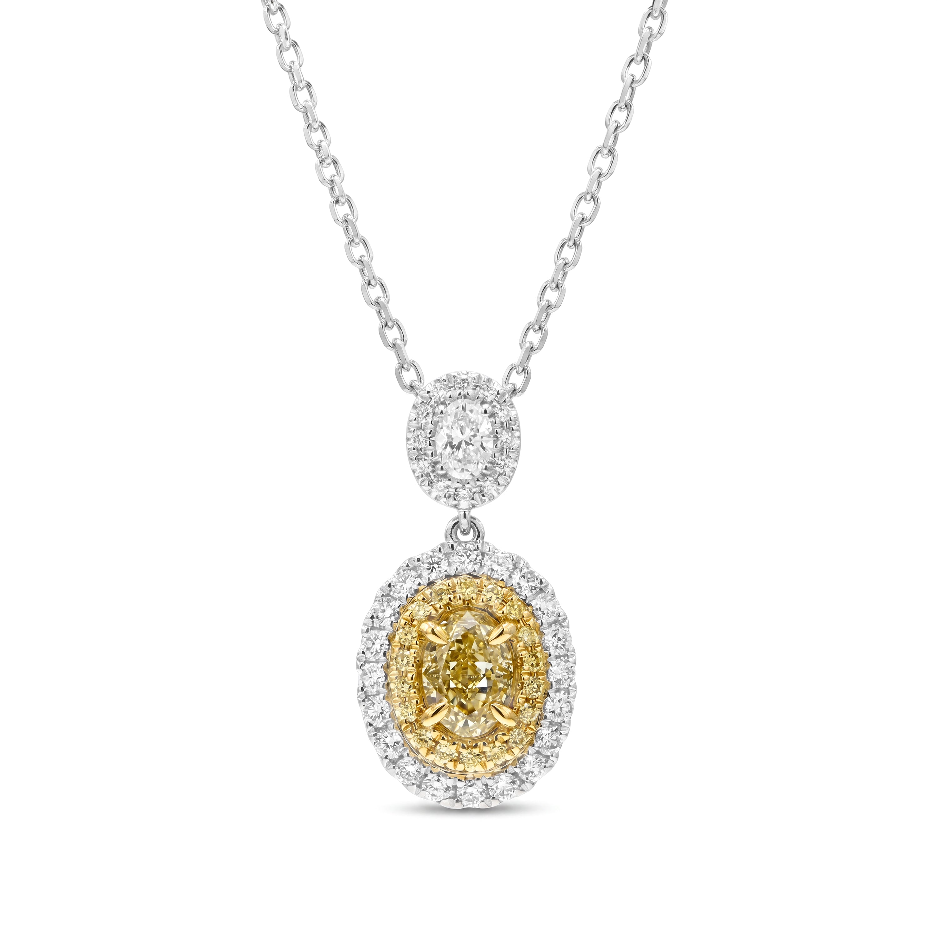 Natural Yellow Oval Diamond Halo Drop Pendant