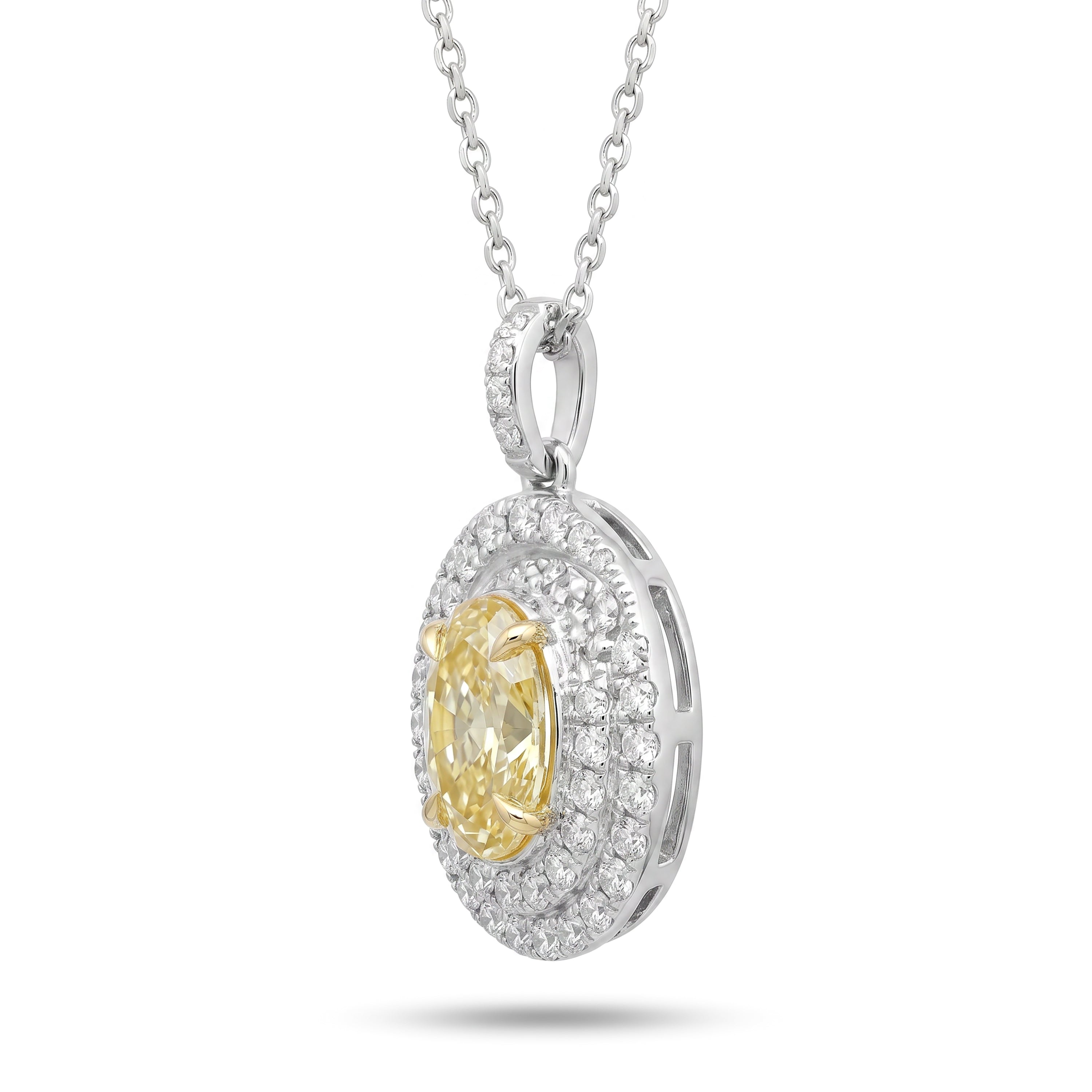 Natural Yellow Oval Diamond Halo Pendant