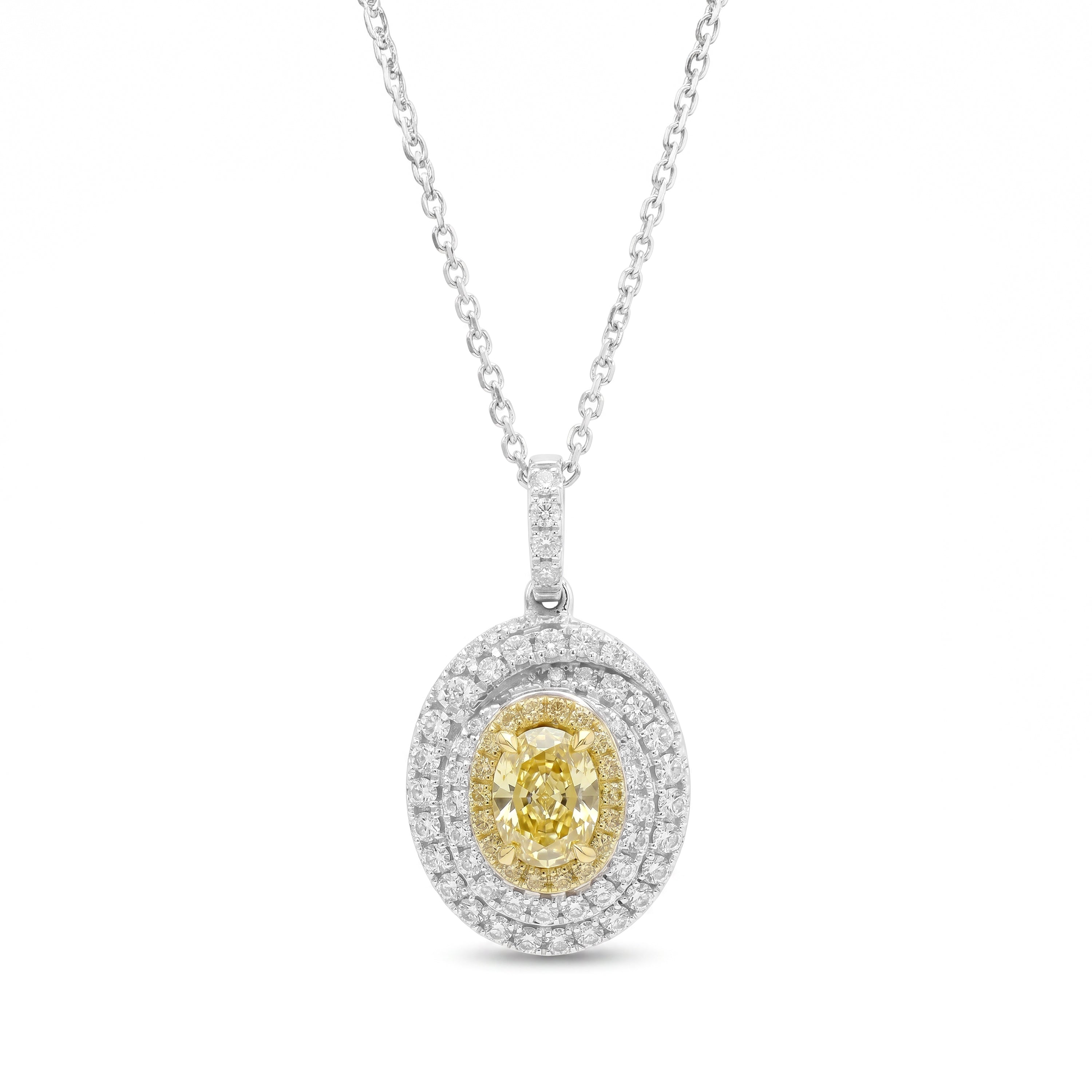 Natural Yellow Oval Diamond Halo Pendant