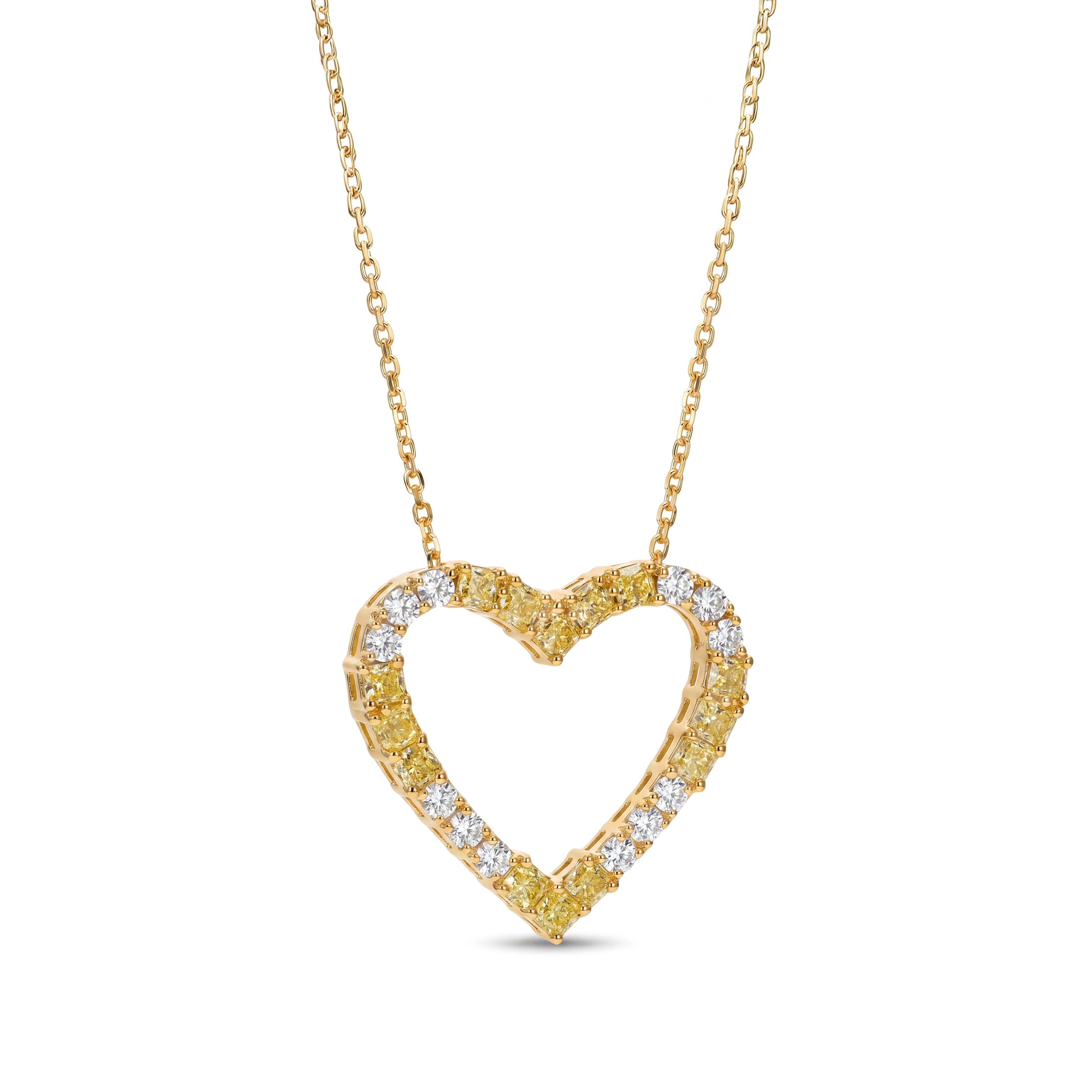 Natural Yellow & White Diamond Heart Pendant
