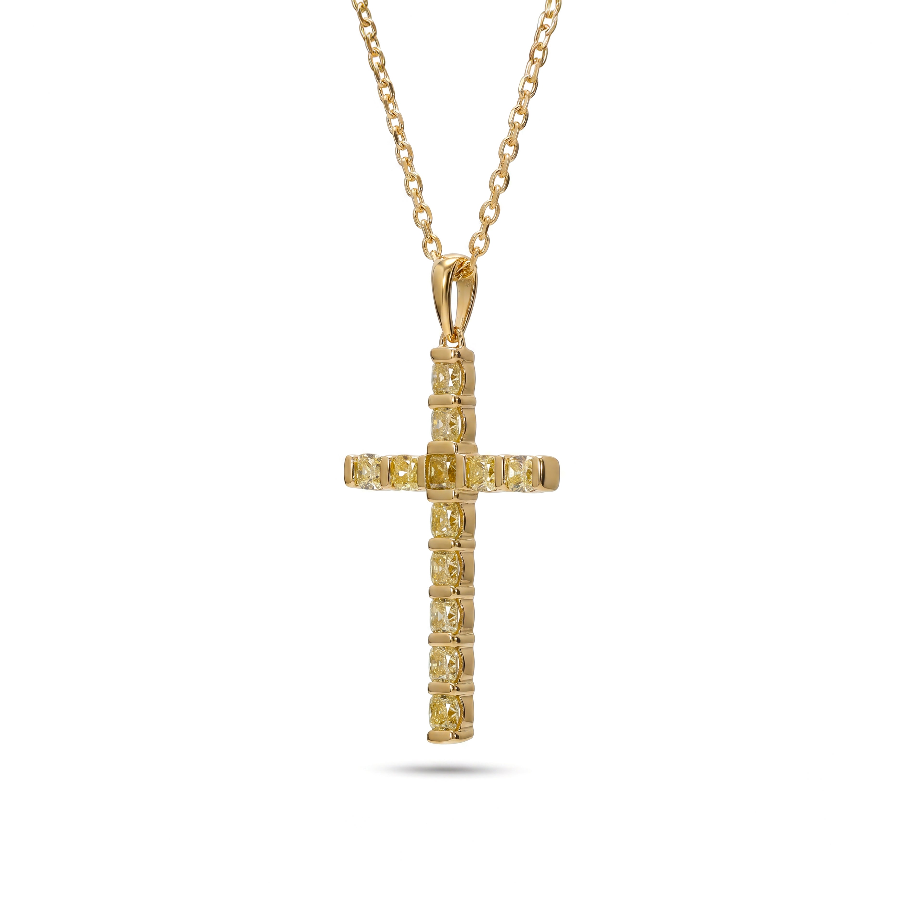 Natural Yellow Cushion Diamond Cross Pendant