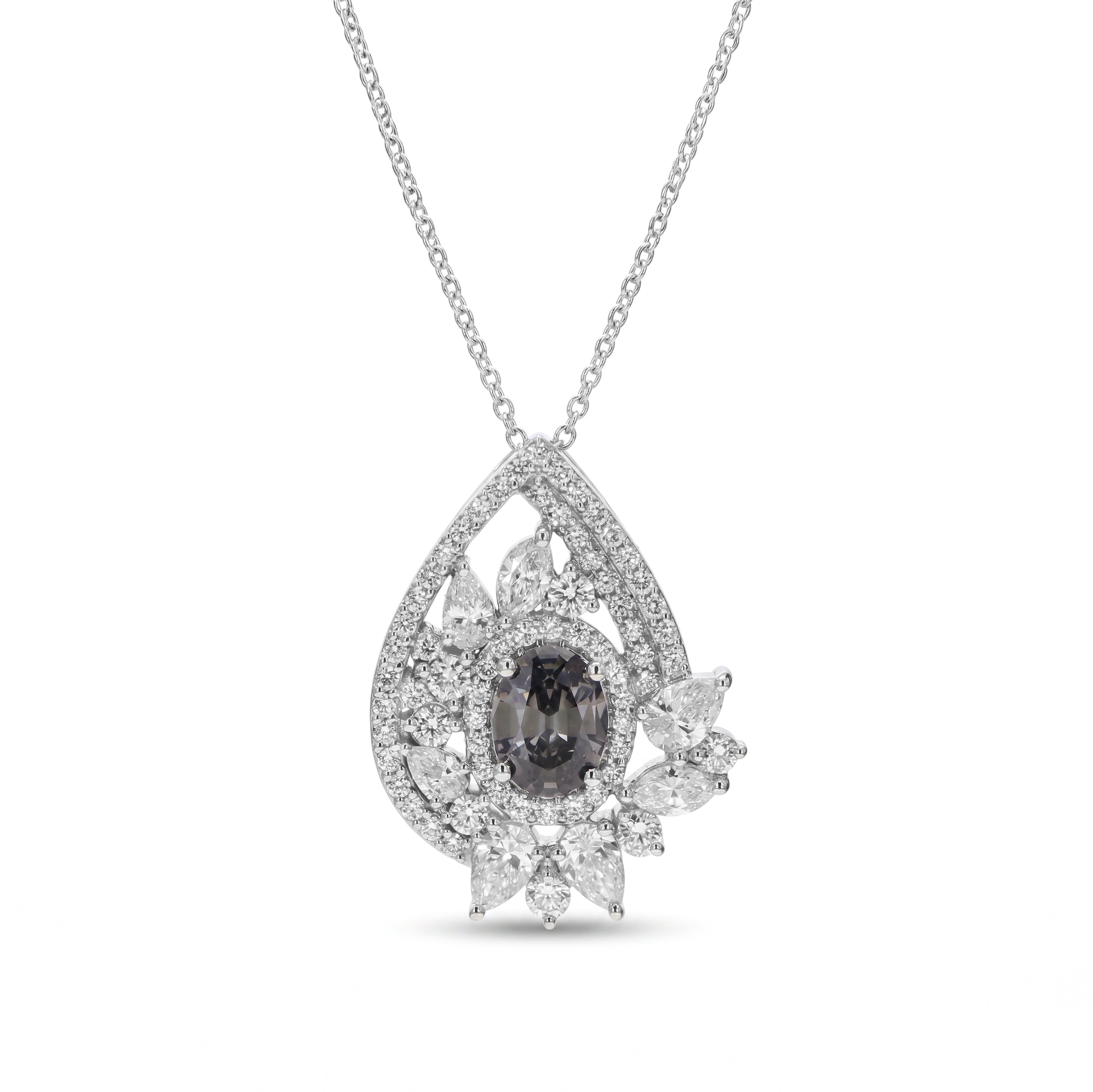 Natural Gray Oval Diamond Pendant | GIA Certified