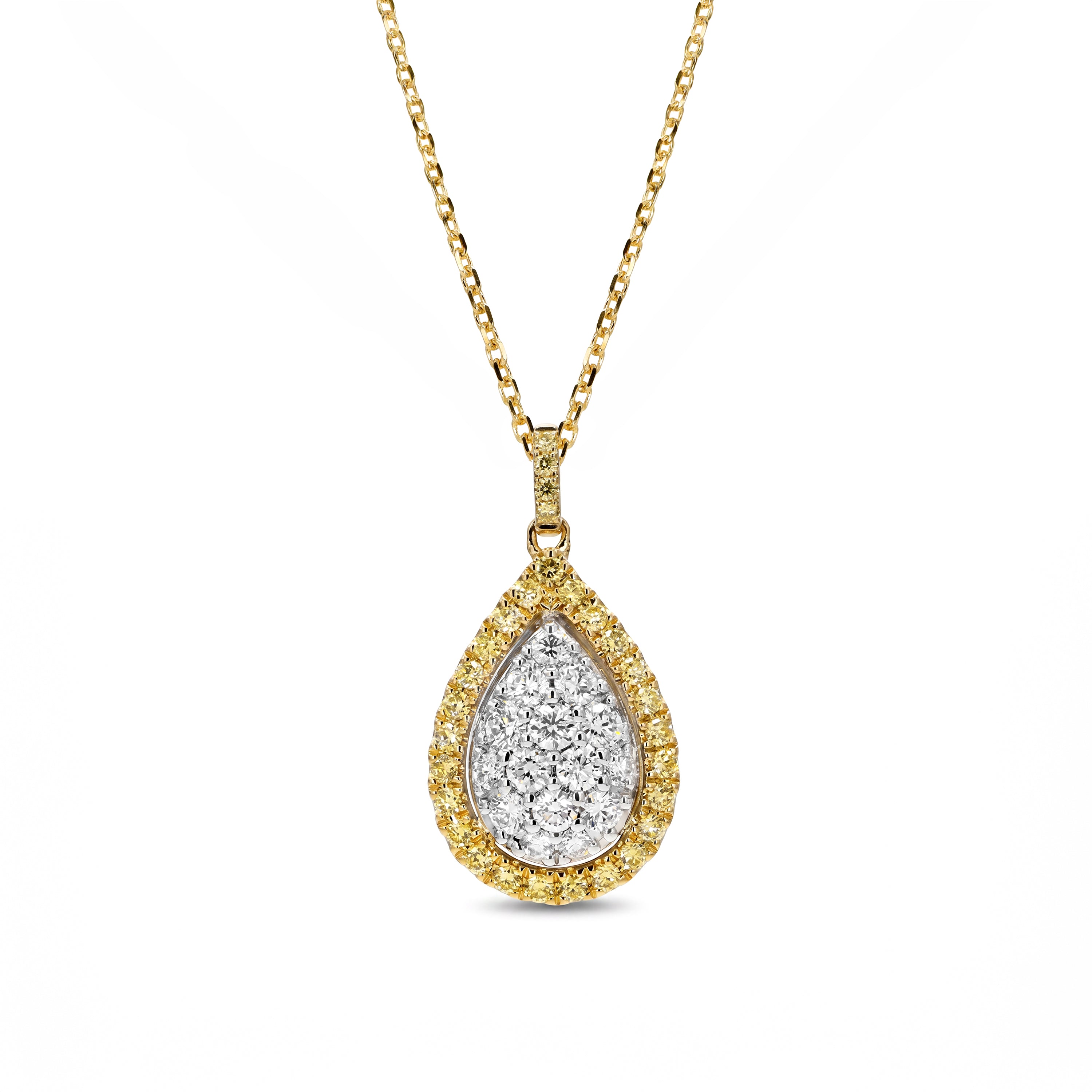 Natural Yellow & White Pavé Diamond Pear Pendant
