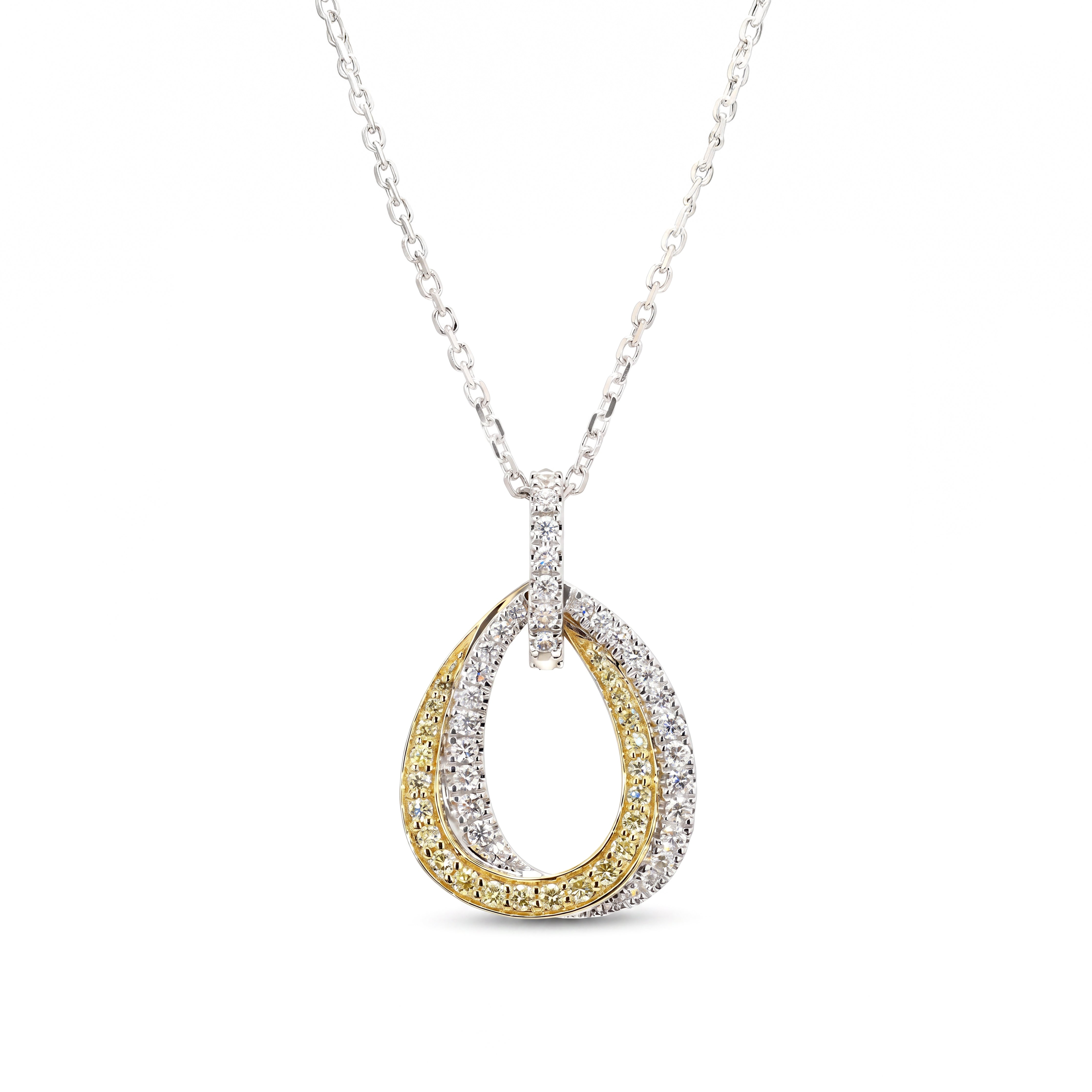 Natural Yellow & White Diamond Interlocking Teardrop Pendant