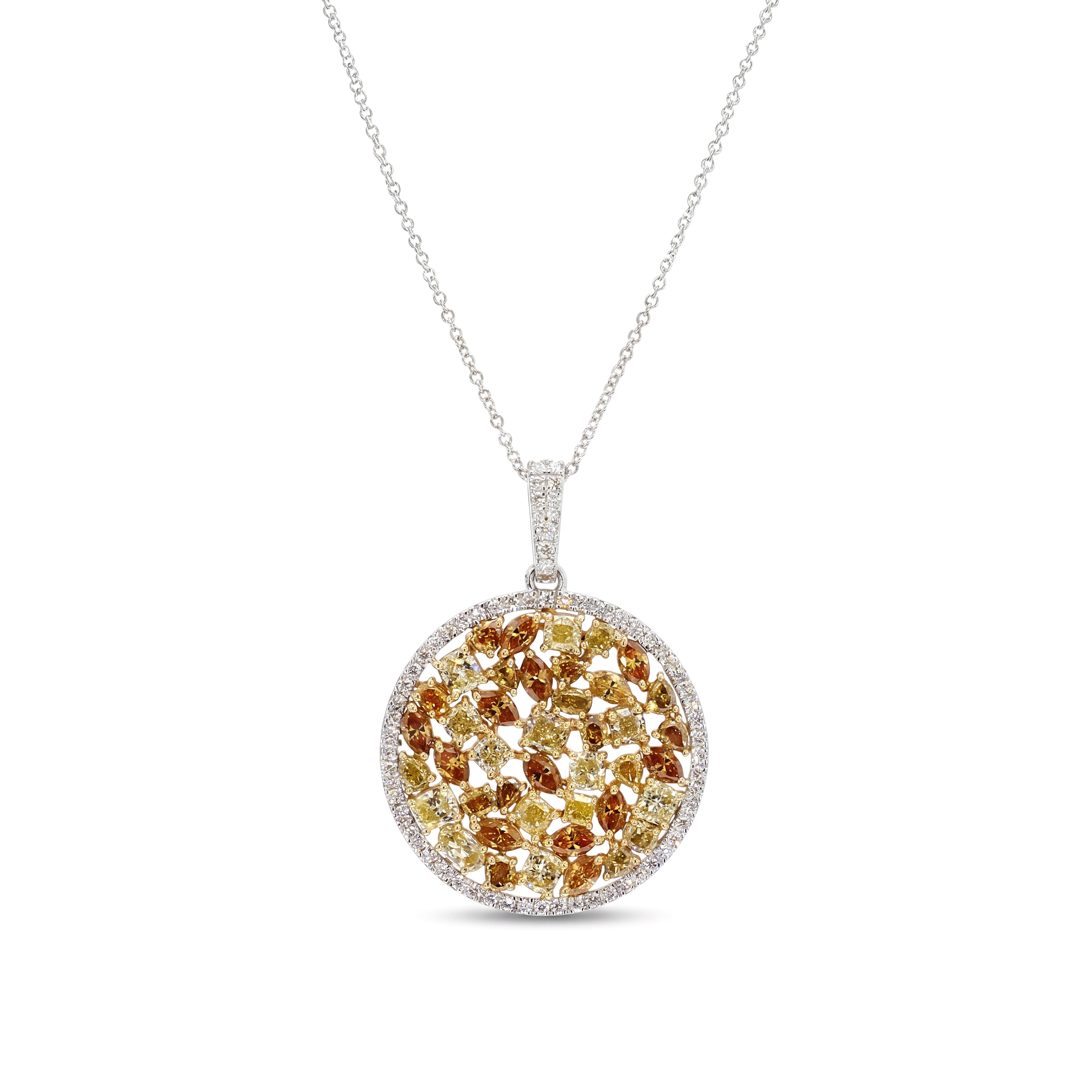 Natural Orange & Yellow Multi-shape Diamond Circle Pendant