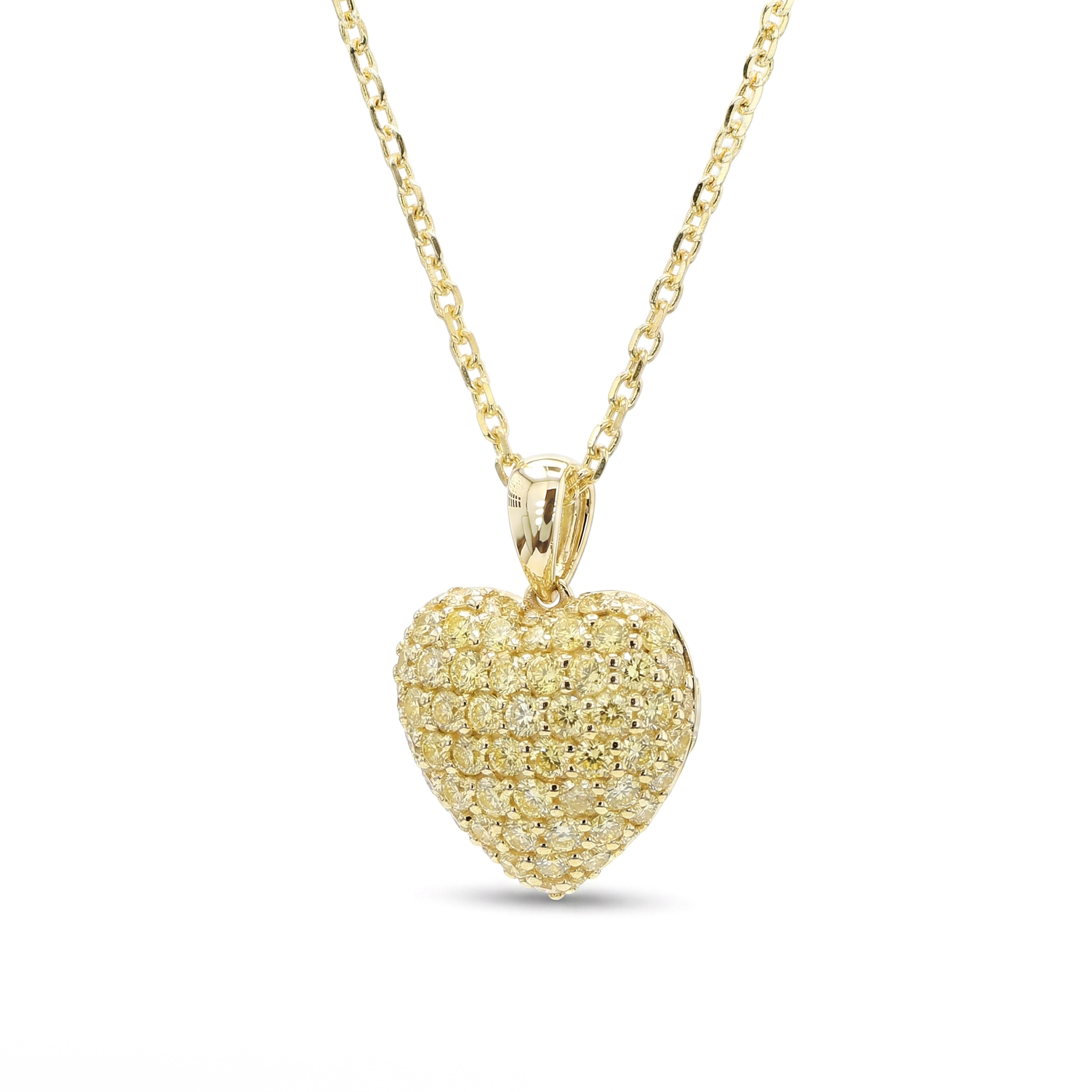Natural Yellow Diamond Pavé Heart Pendant