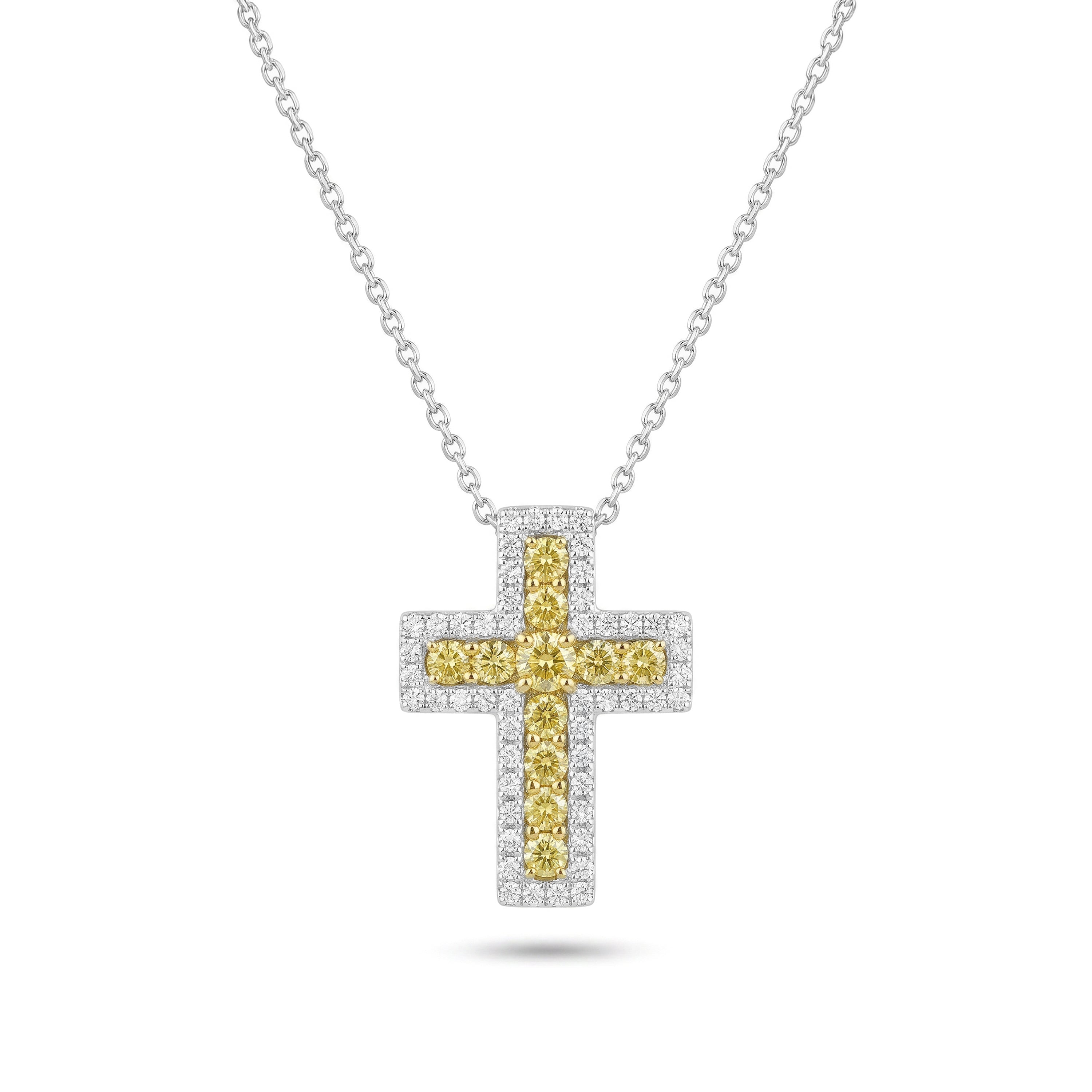 Natural Yellow & White Diamond Cross Pendant