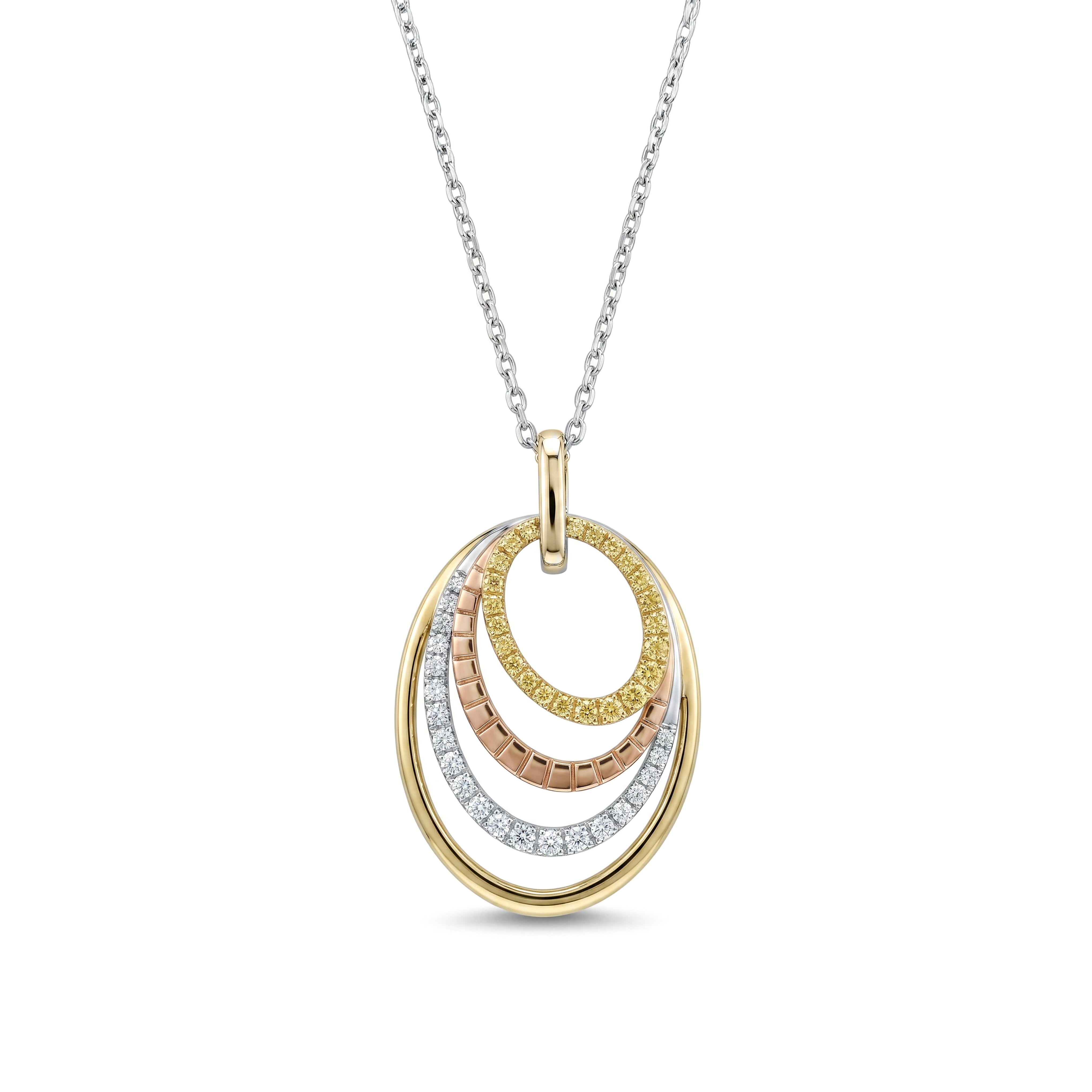 Natural Yellow & White Diamond Layered Ovals Pendant