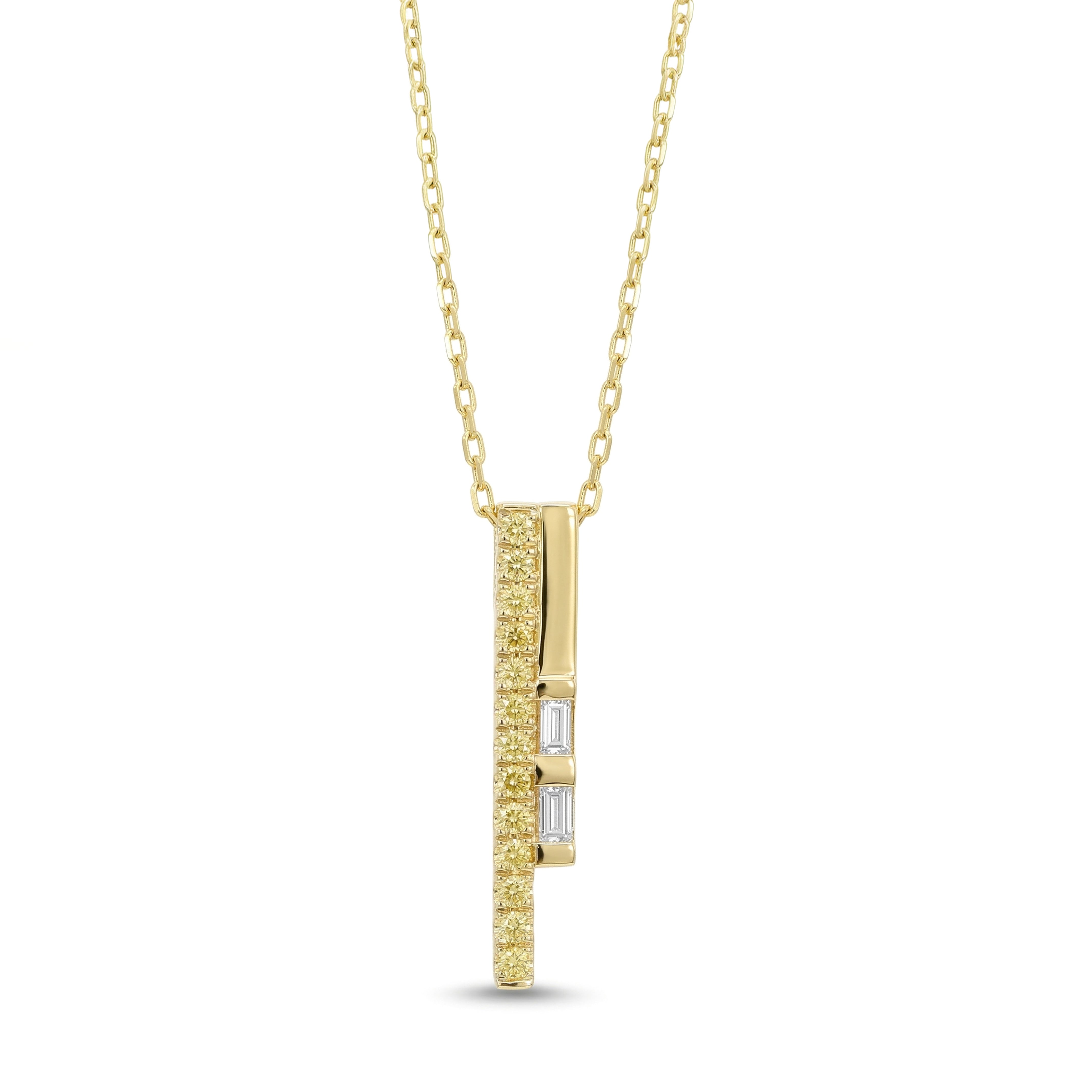 Natural Yellow Diamond & White Baguette Column Pendant