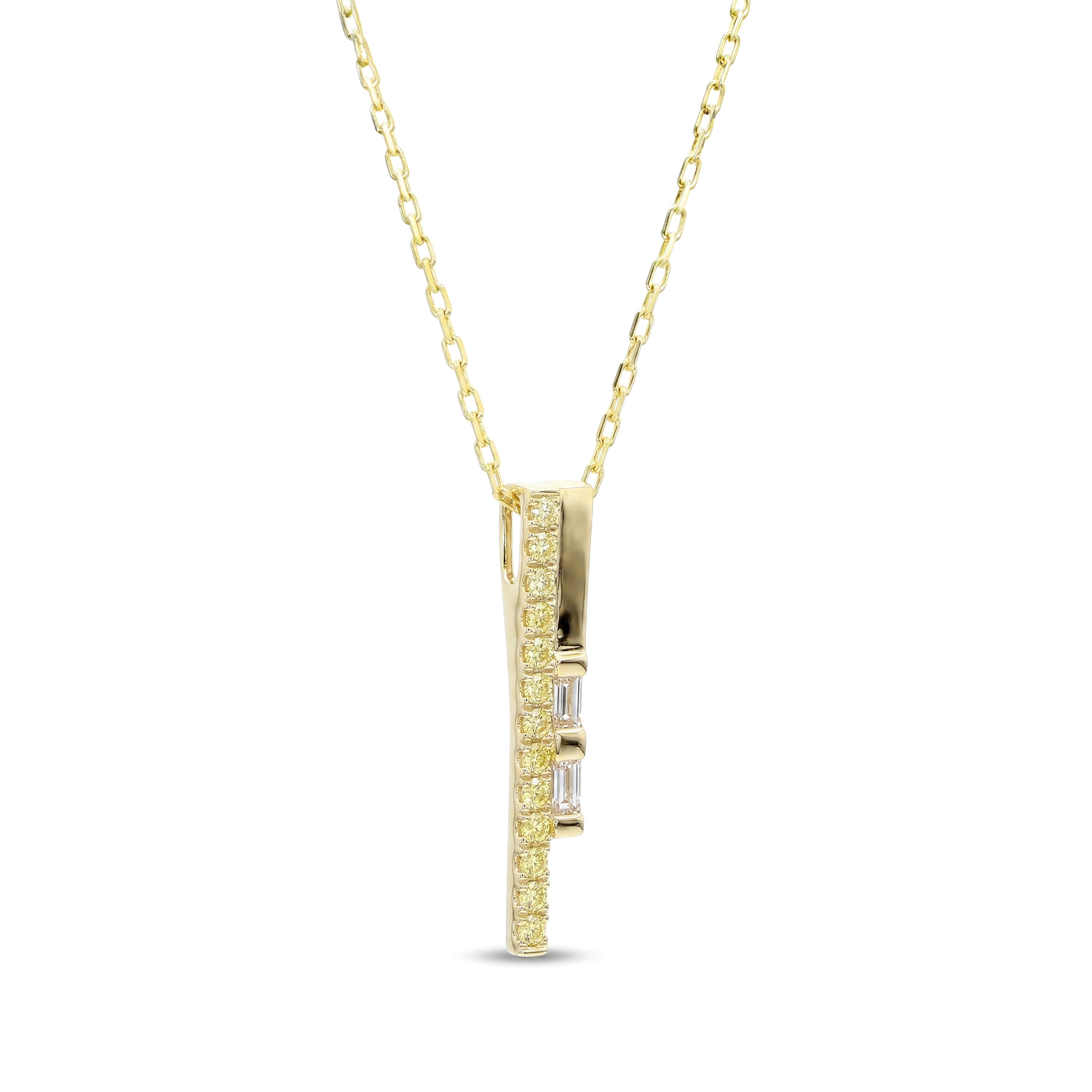 Natural Yellow Diamond & White Baguette Column Pendant