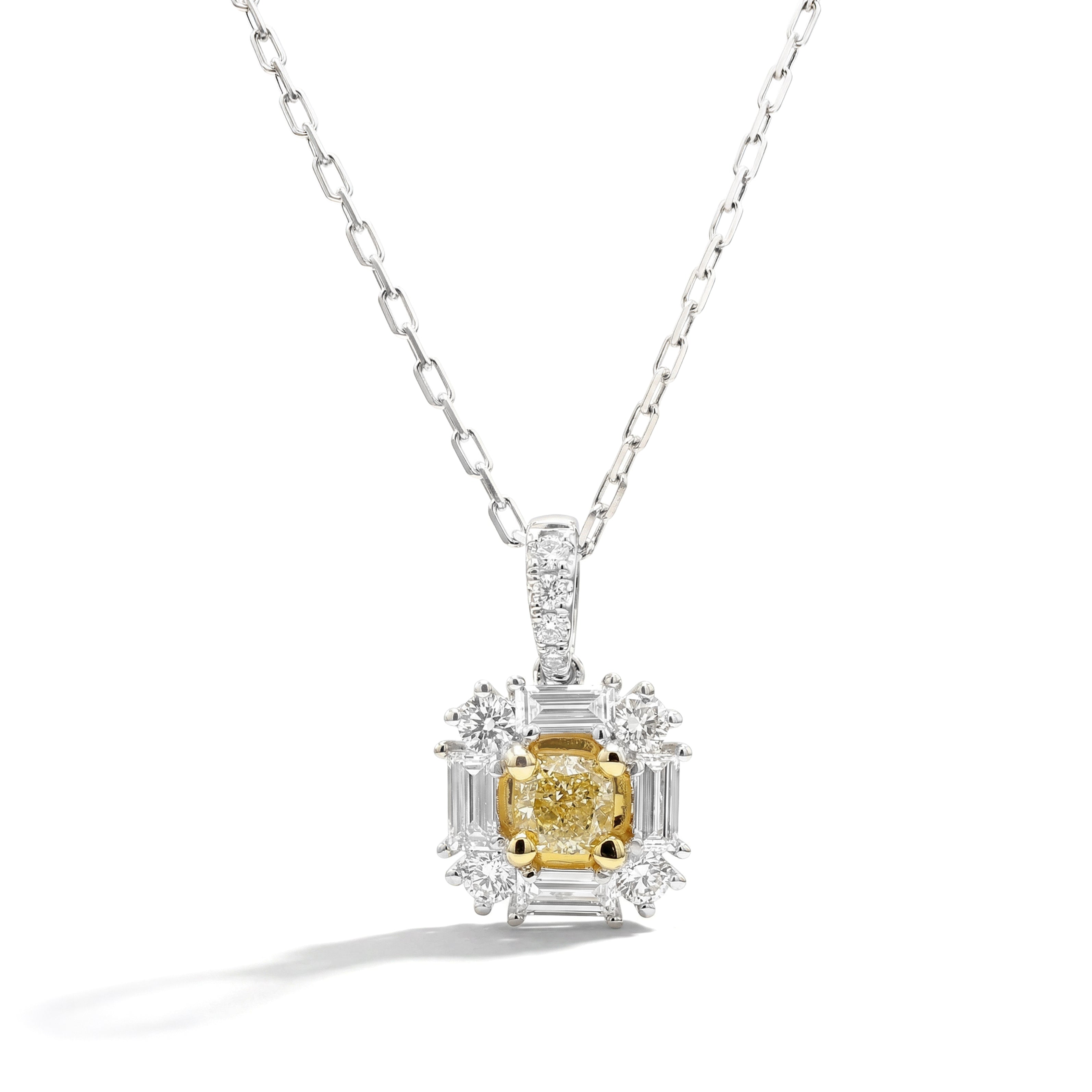 Natural Yellow Cushion Diamond Halo Pendant