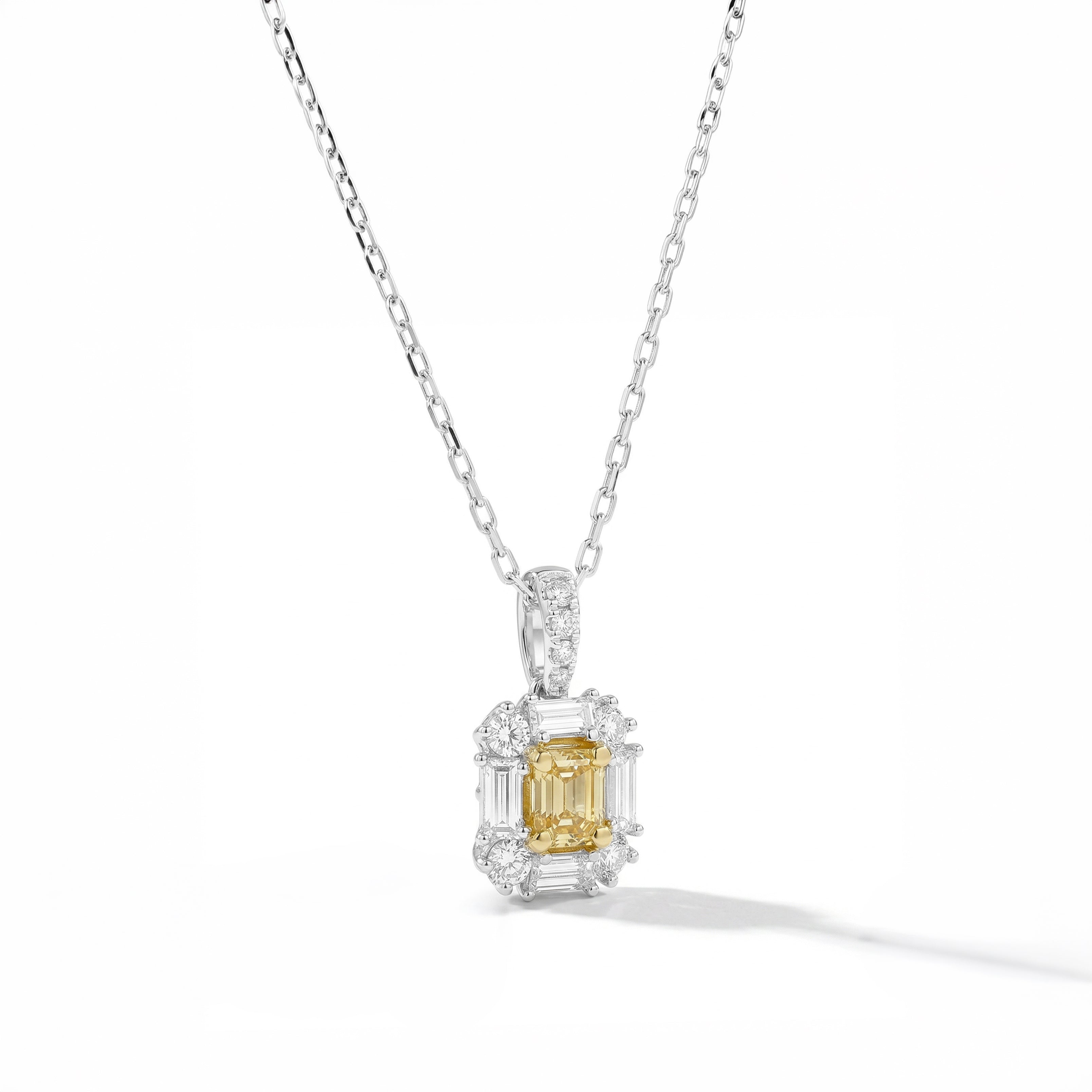 Natural Yellow Cushion Diamond Halo Pendant