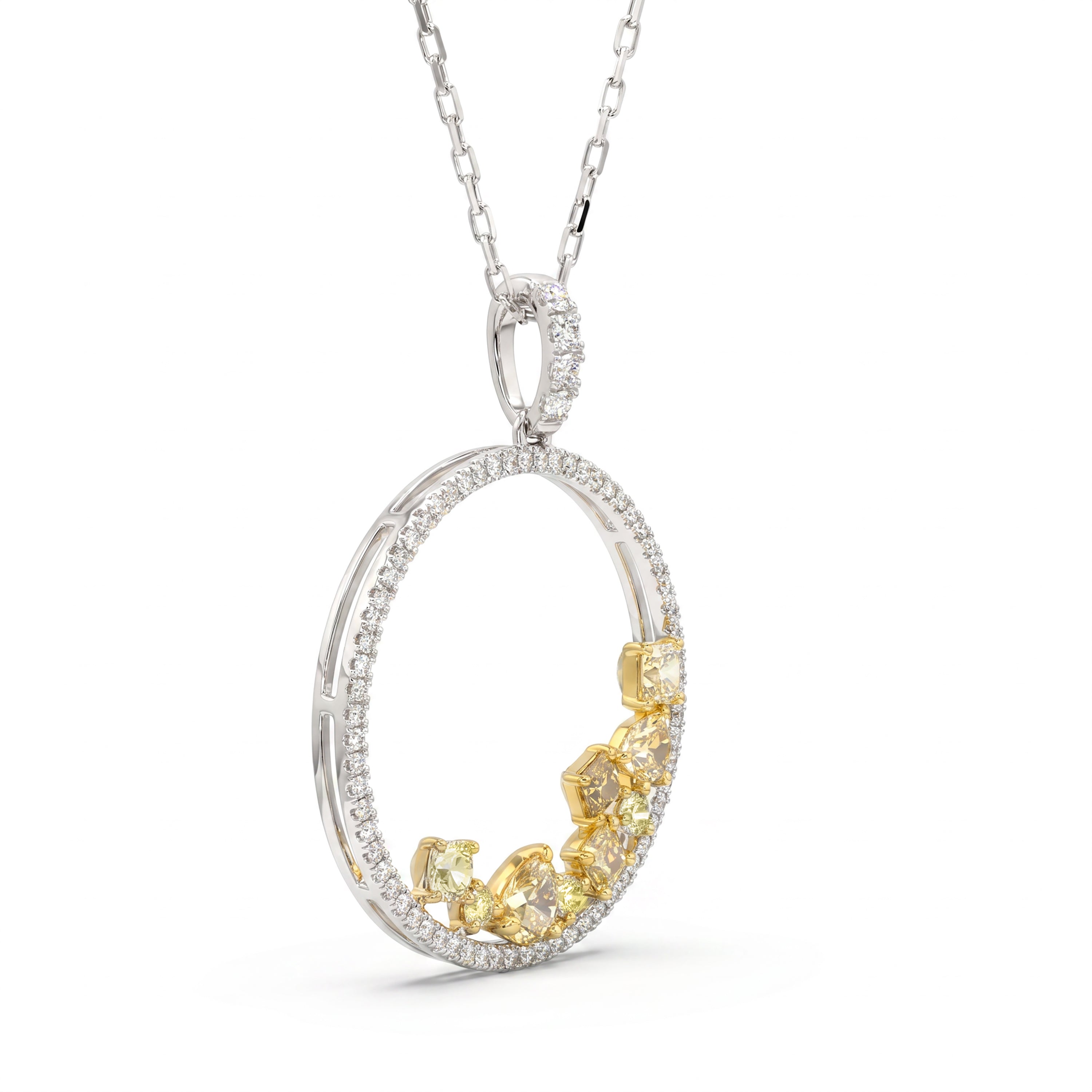 Natural Multi-shape Yellow & White Diamond Circle Pendant