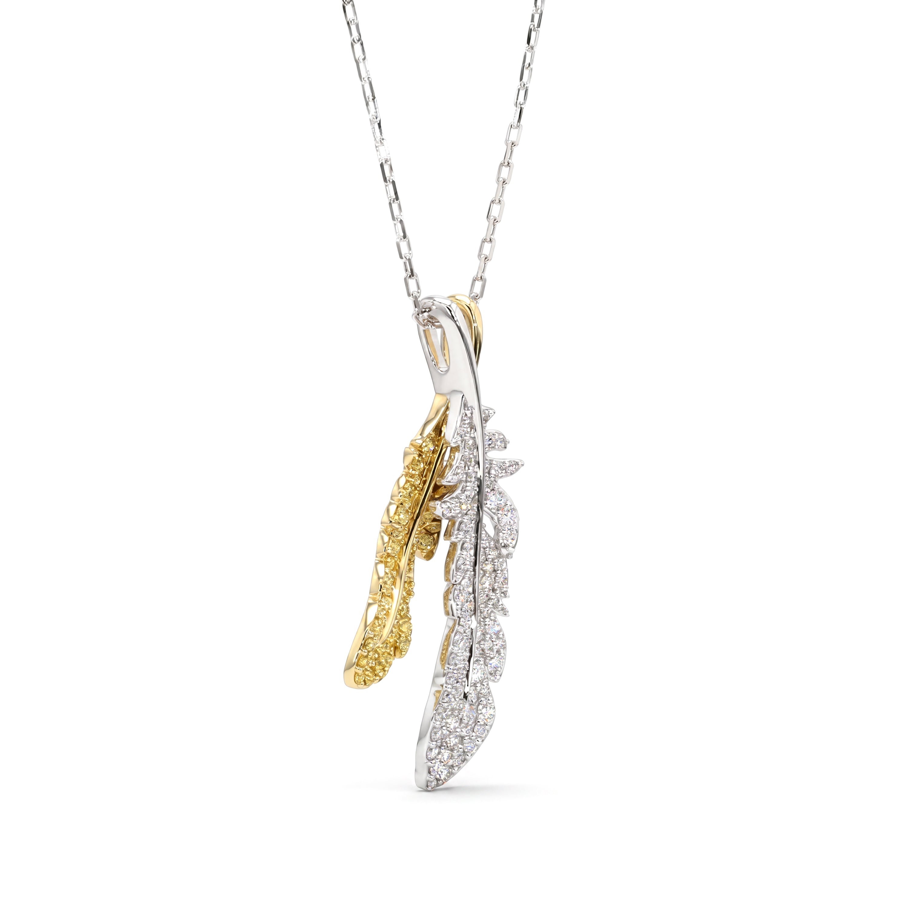 Natural Pavé Yellow & White Diamond Double Feather Pendant