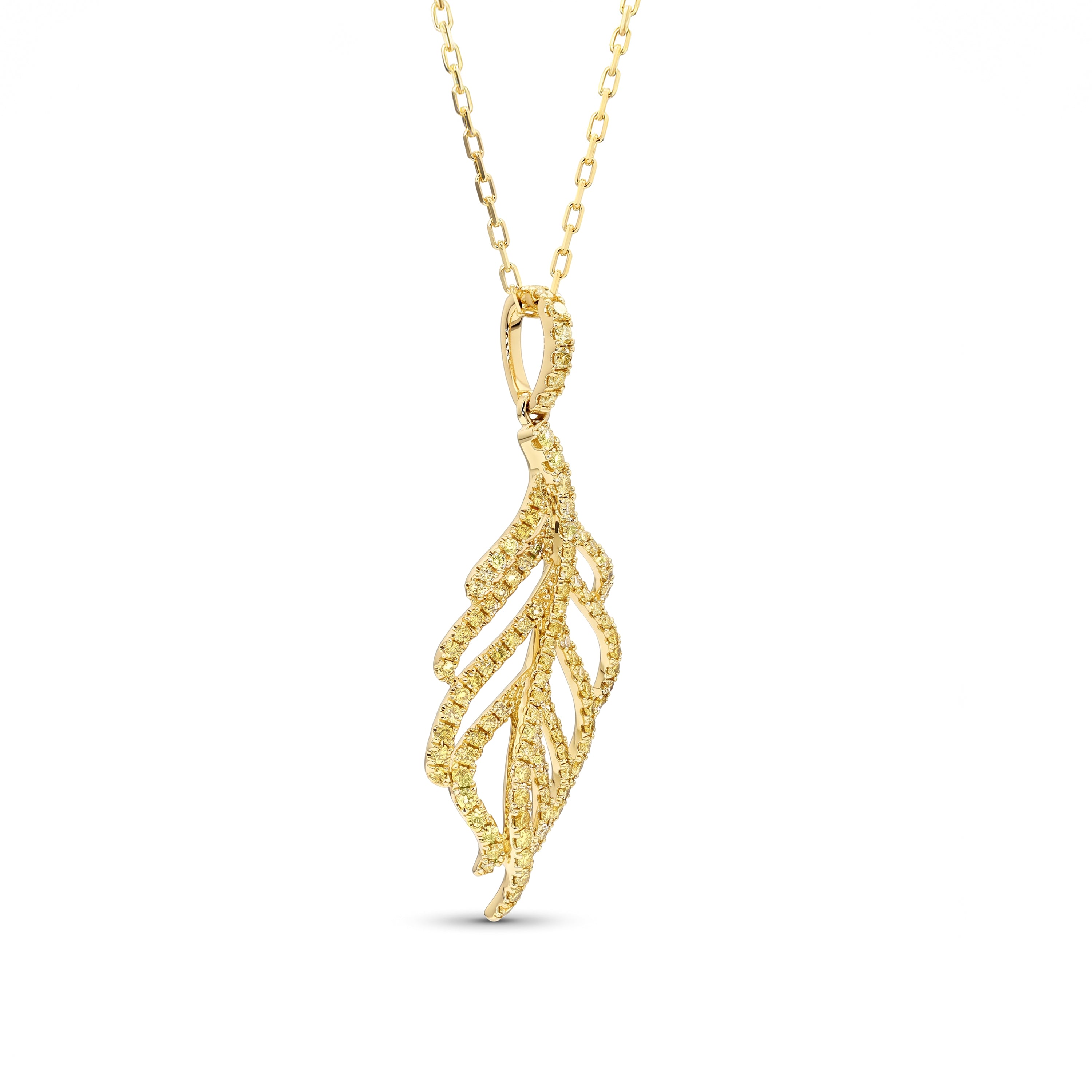 Natural Pavé Yellow Diamond Feather Pendant