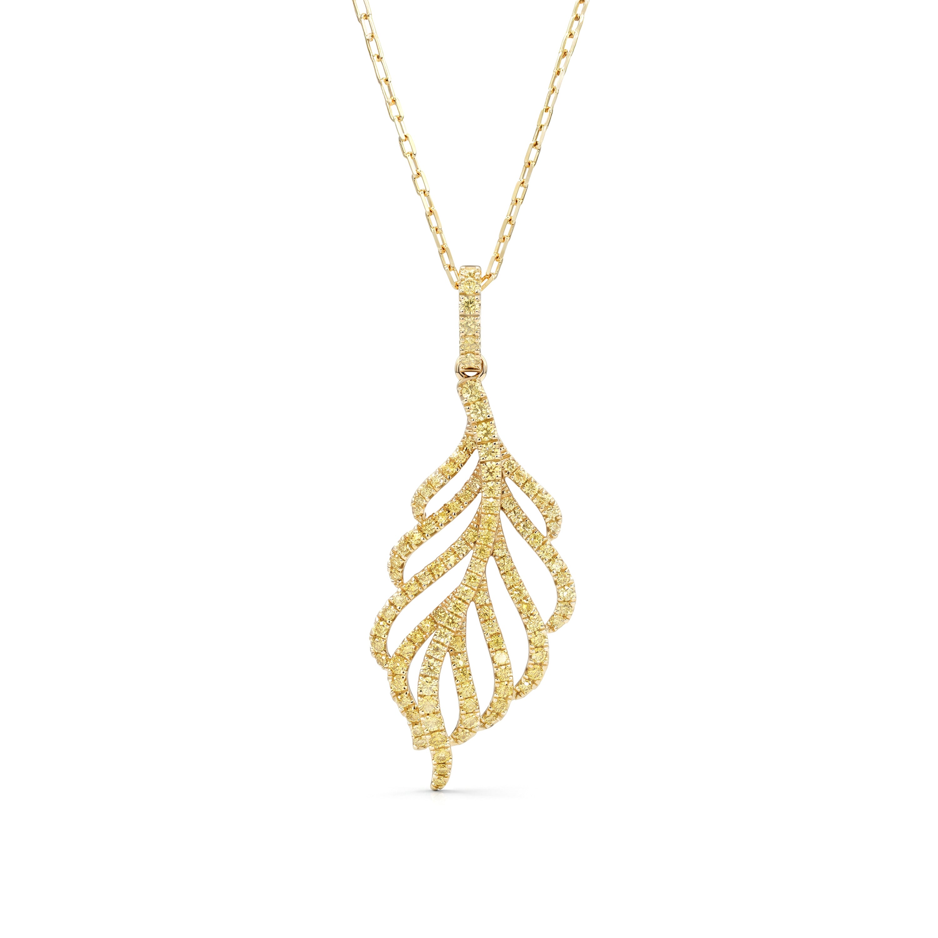 Natural Pavé Yellow Diamond Feather Pendant
