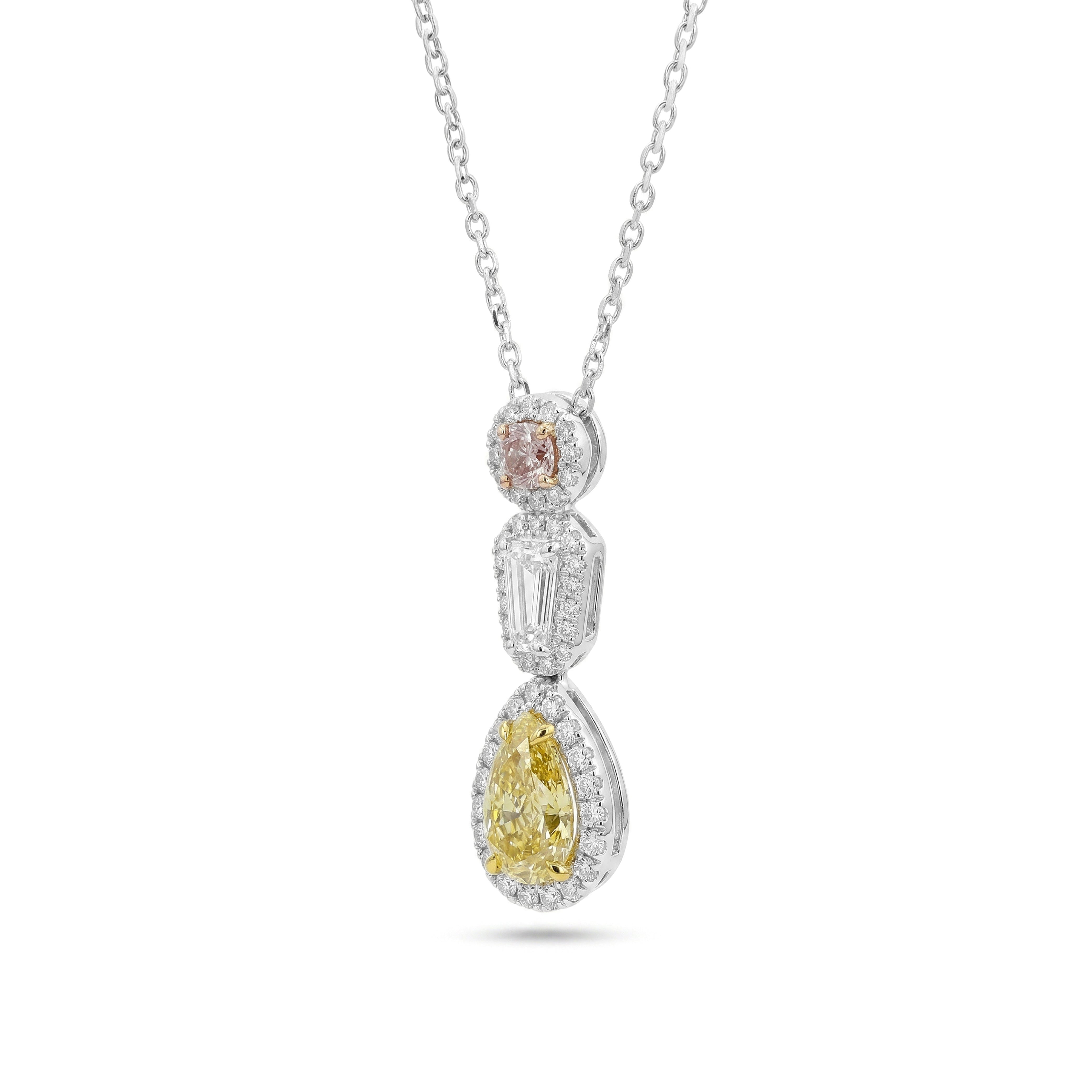 Natural Multi-shape Multi-color Diamond Halo Drop Pendant | GIA Certified