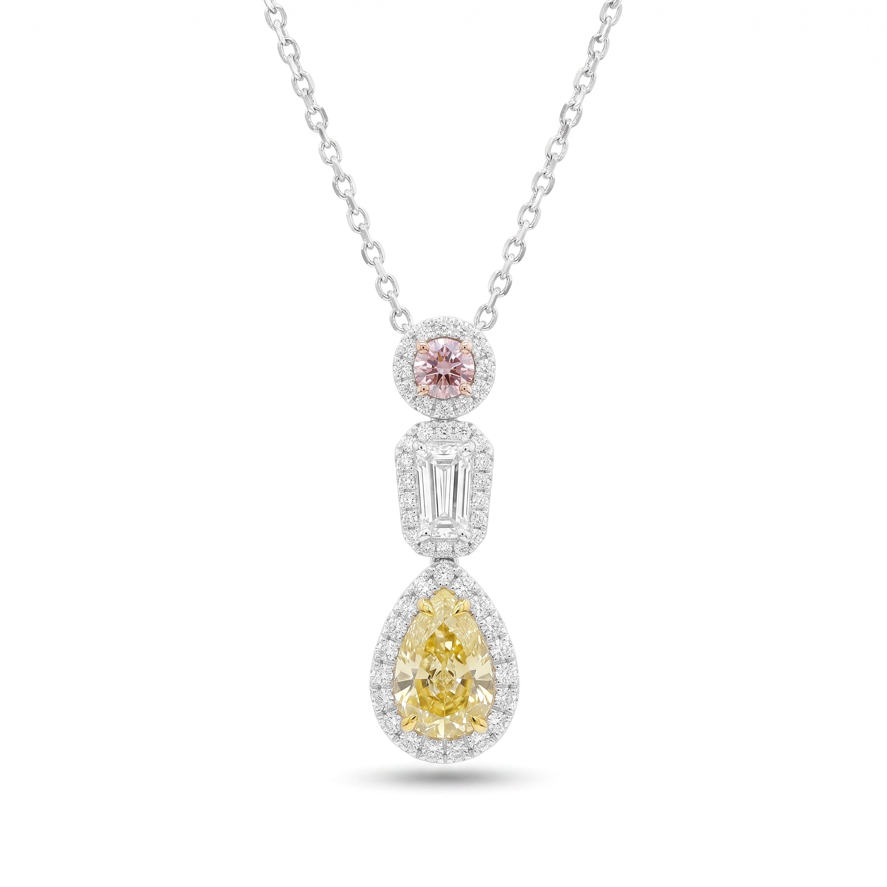 Natural Multi-shape Multi-color Diamond Halo Drop Pendant | GIA Certified