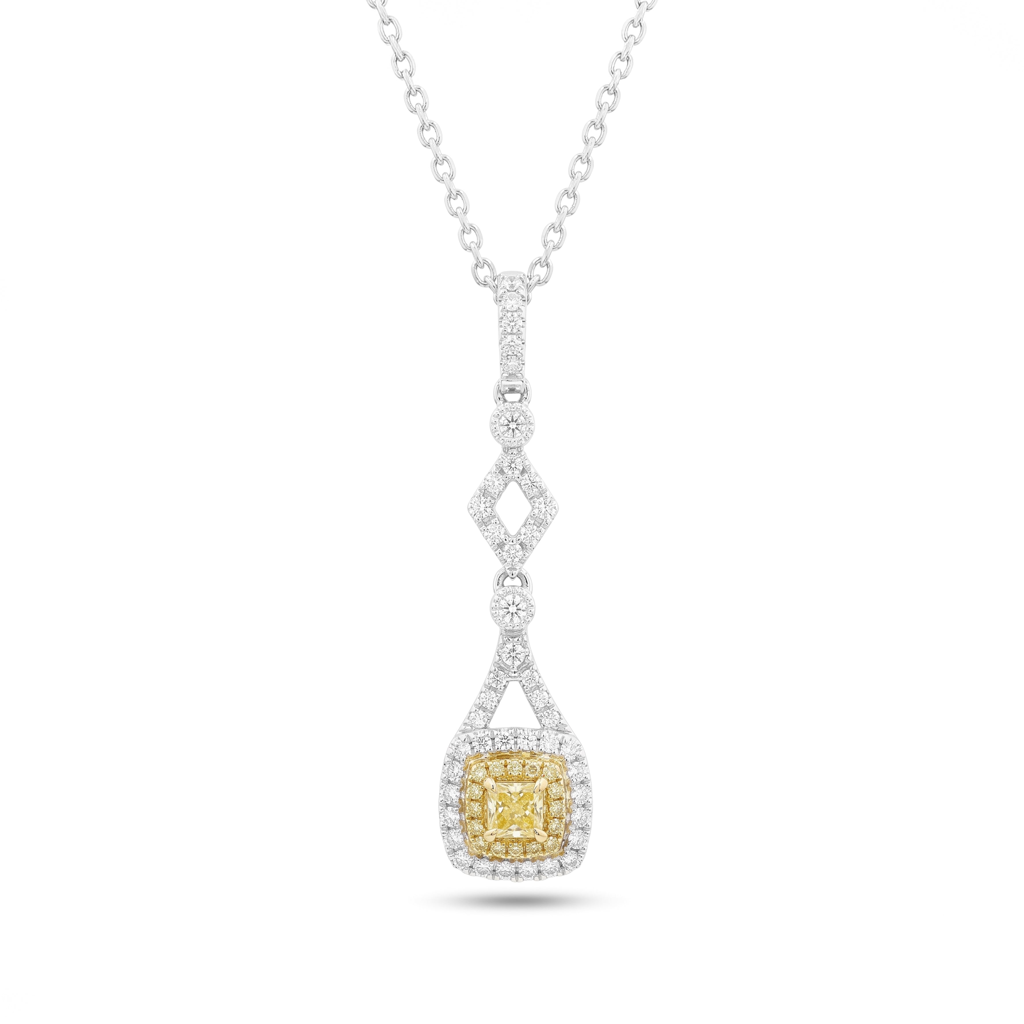 Natural Yellow Cushion Diamond Halo Drop Pendant