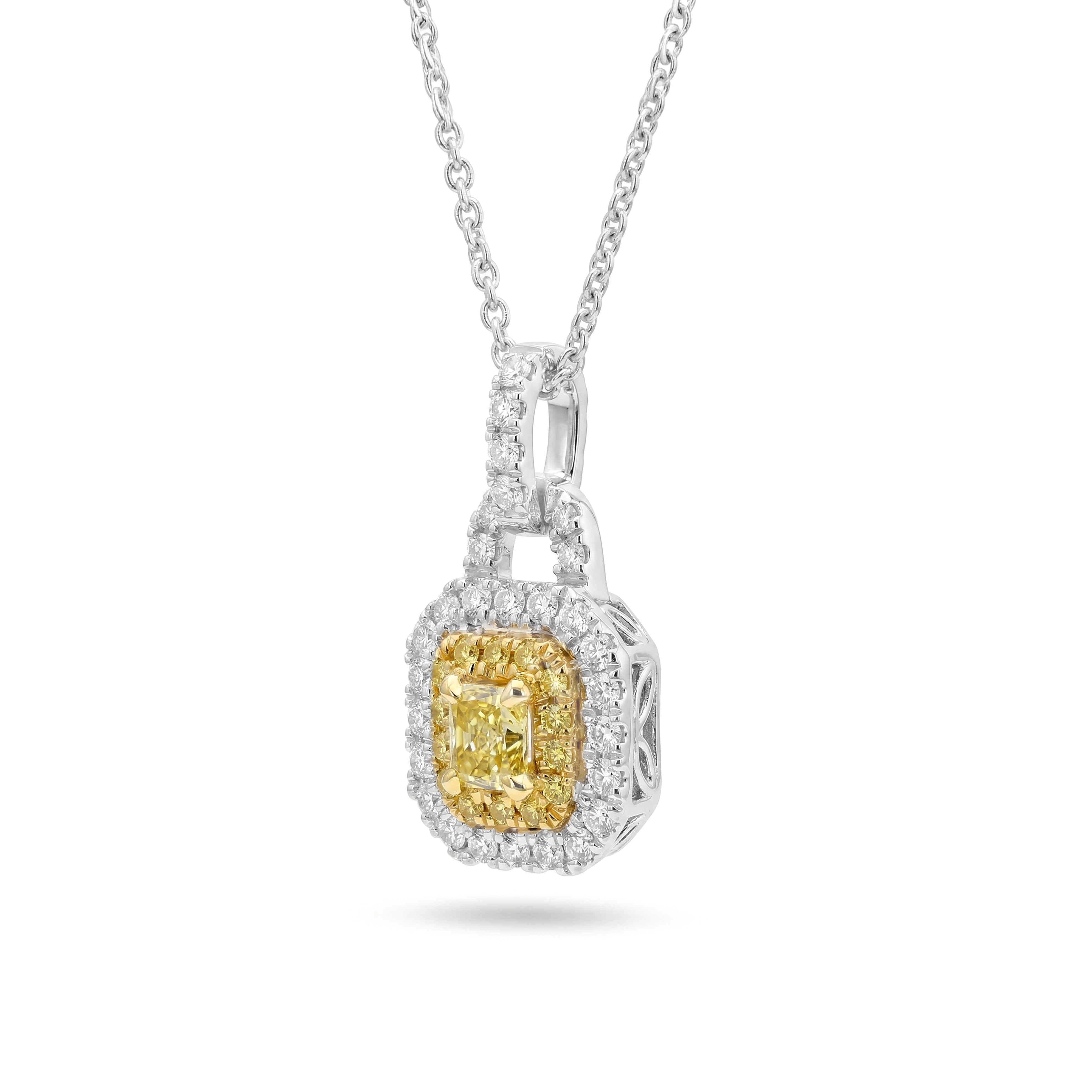 Natural Yellow Cushion Diamond Halo Pendant