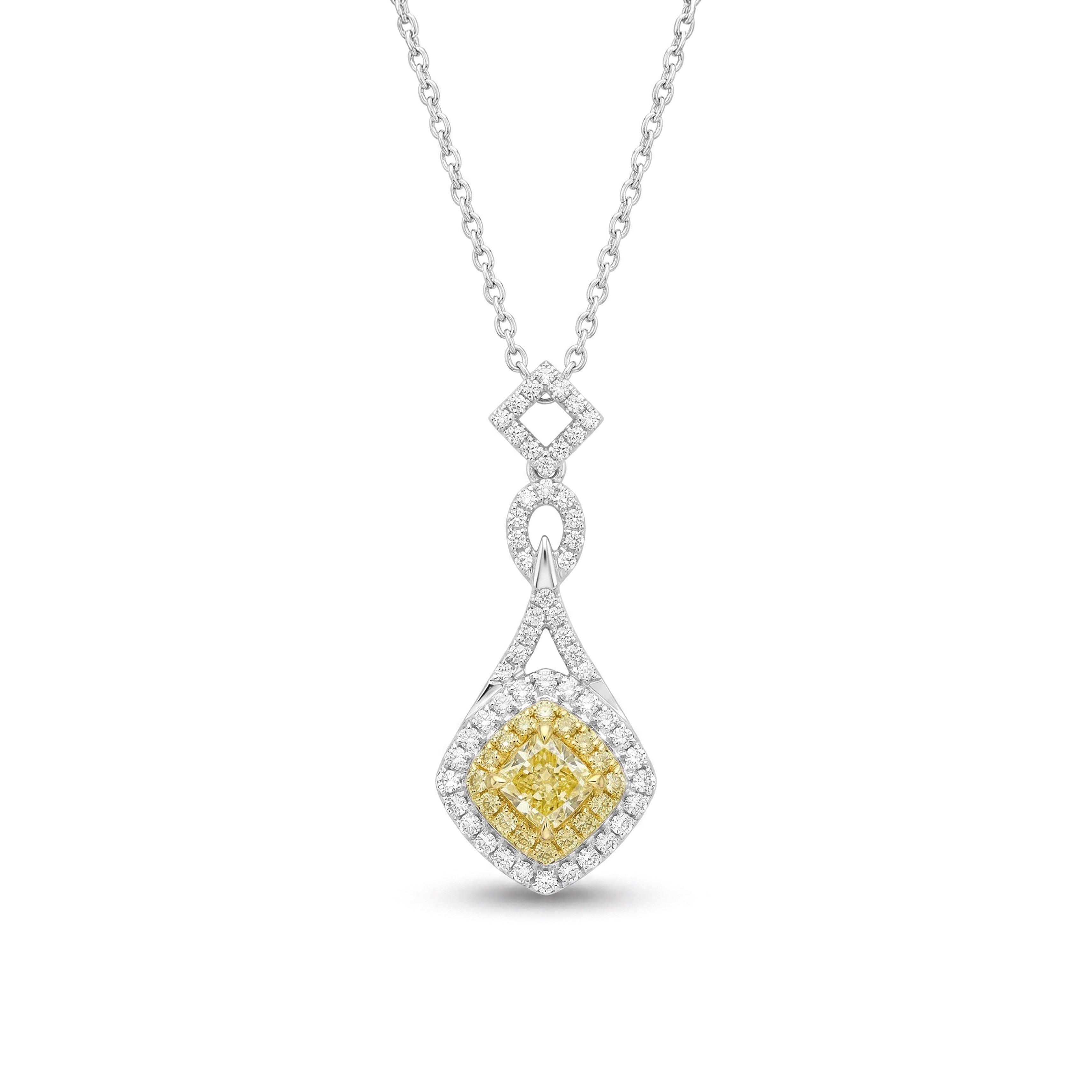 Natural Yellow Radiant Diamond Halo Drop Pendant