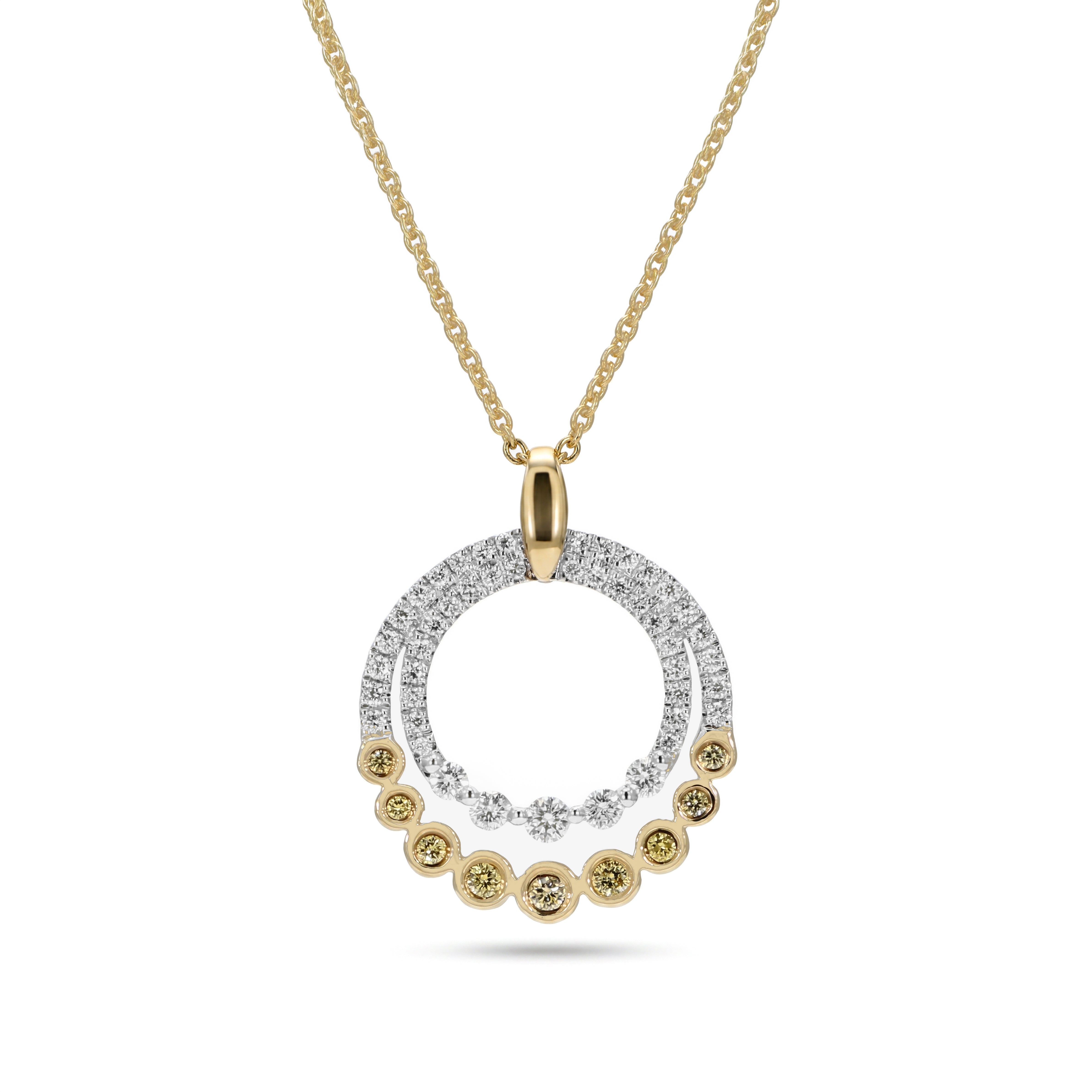 Natural Yellow Round Diamond Double Circle Pendant