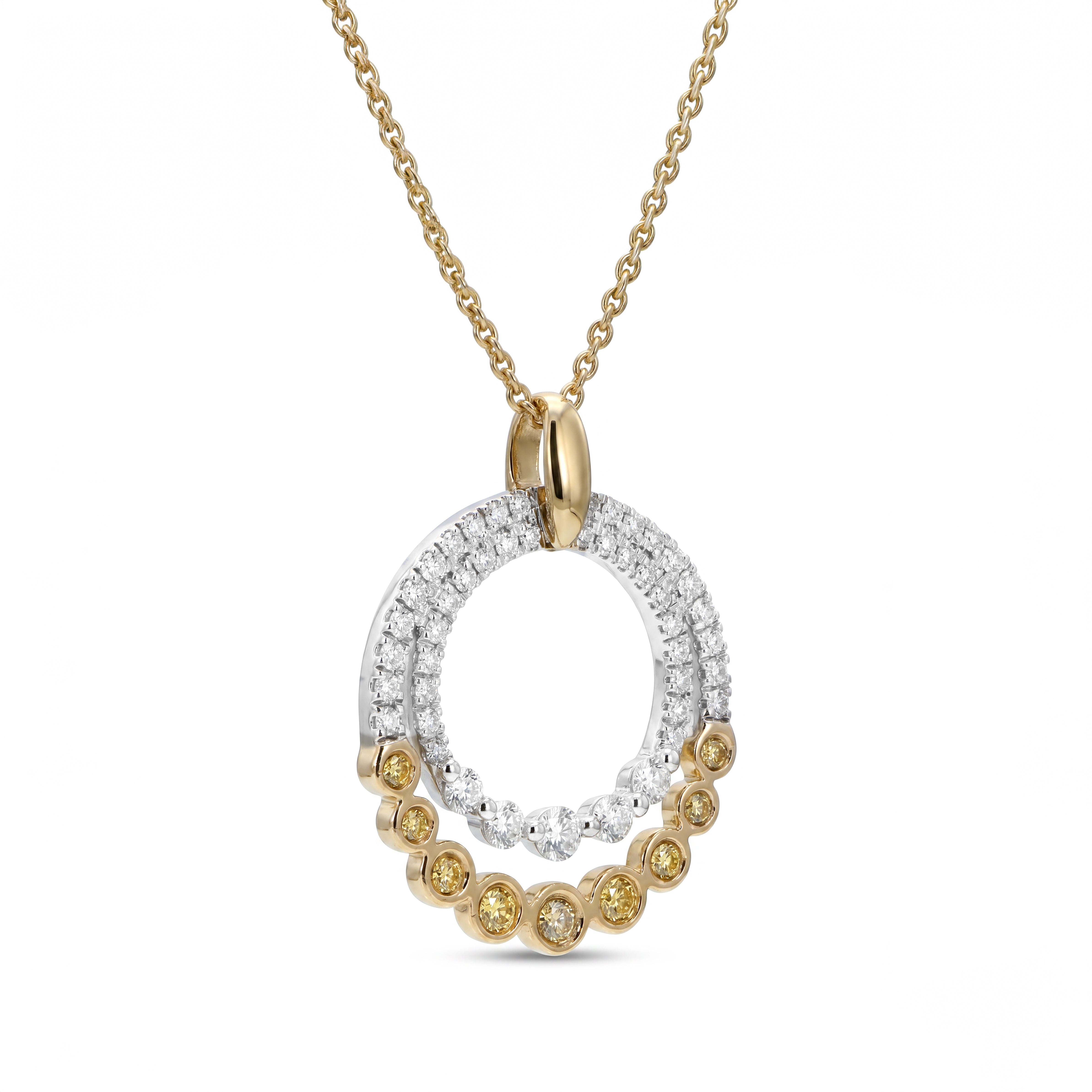 Natural Yellow Round Diamond Double Circle Pendant