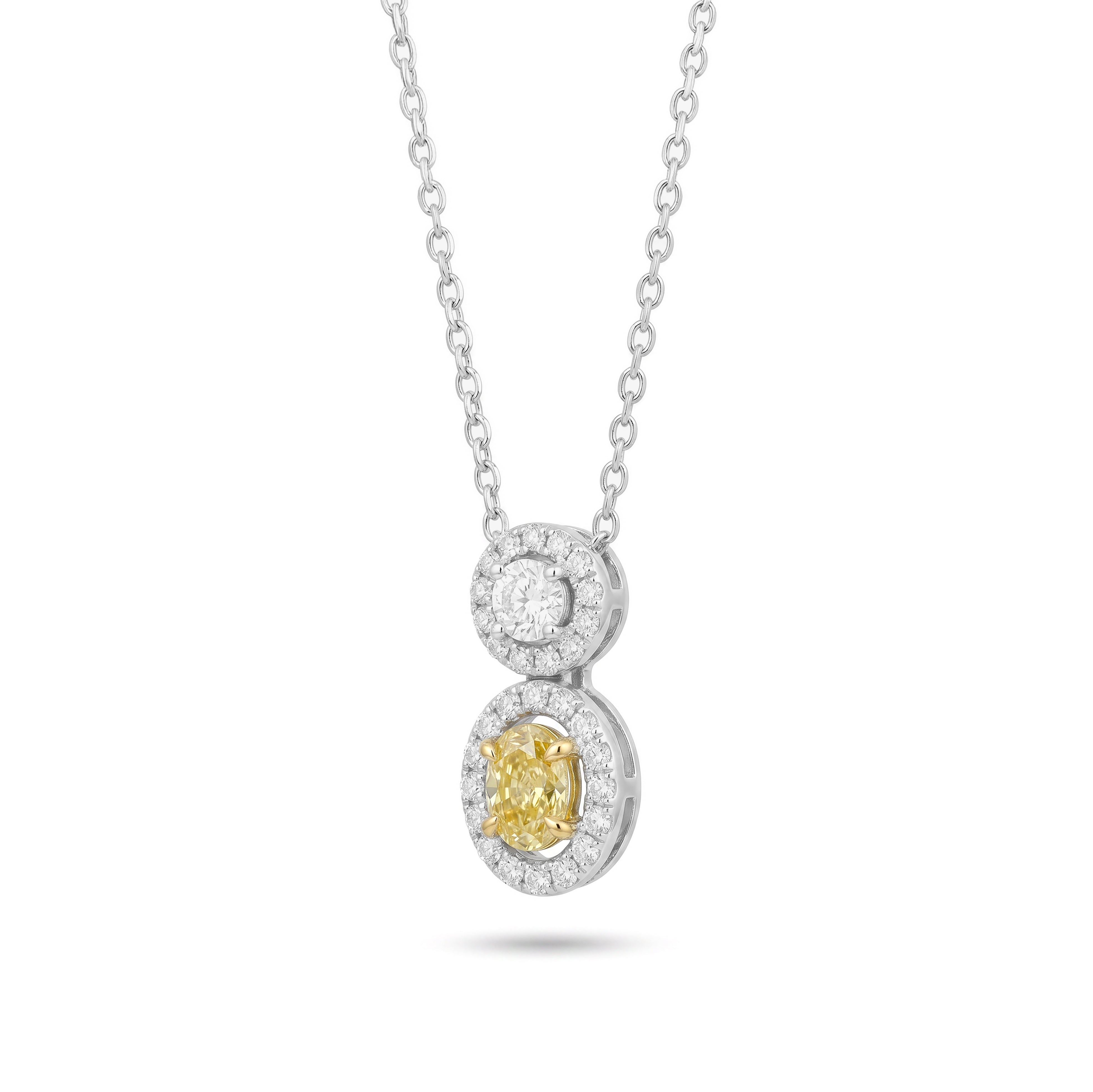 Natural Yellow Oval Diamond Halo Pendant