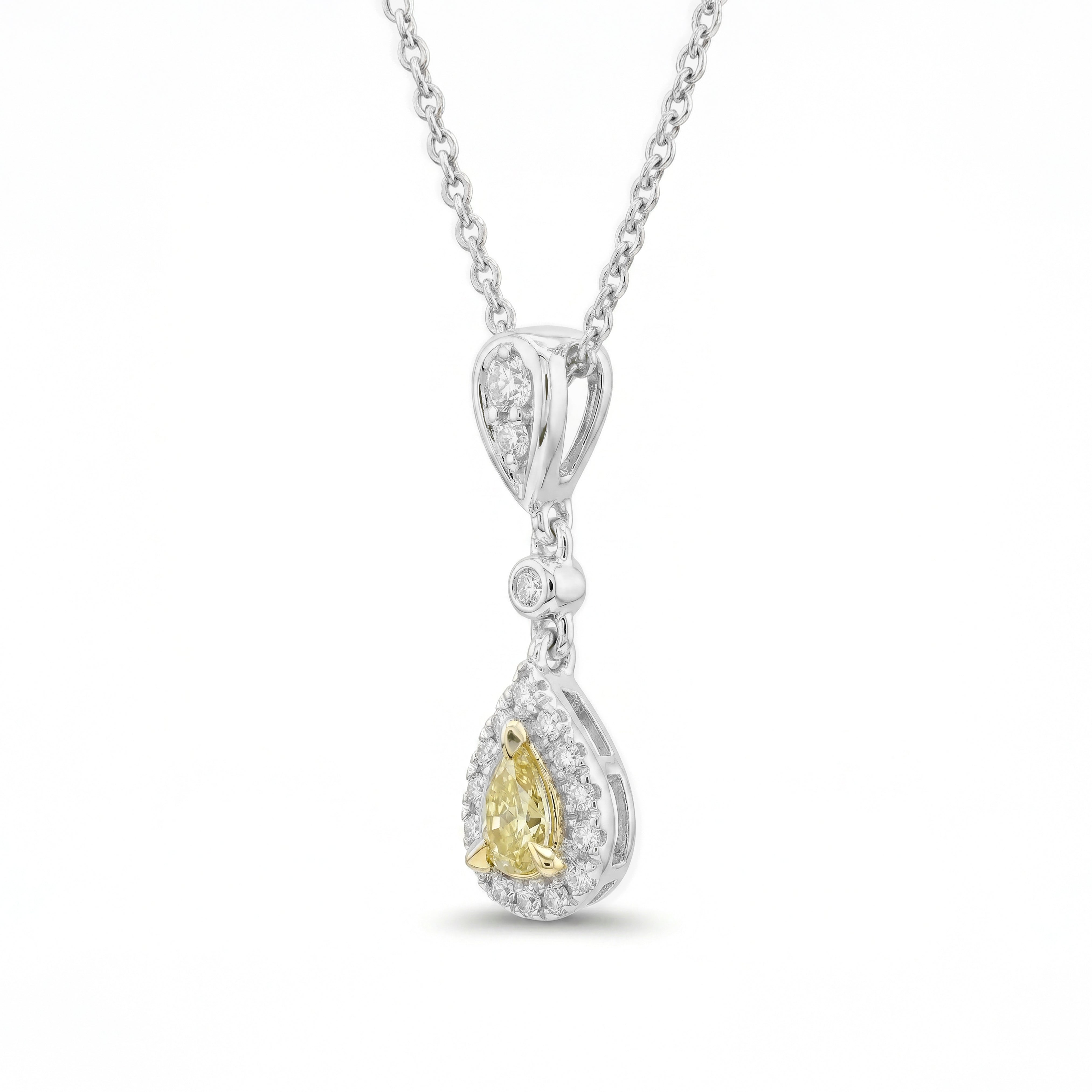 Natural Yellow Pear Diamond Halo Drop Pendant