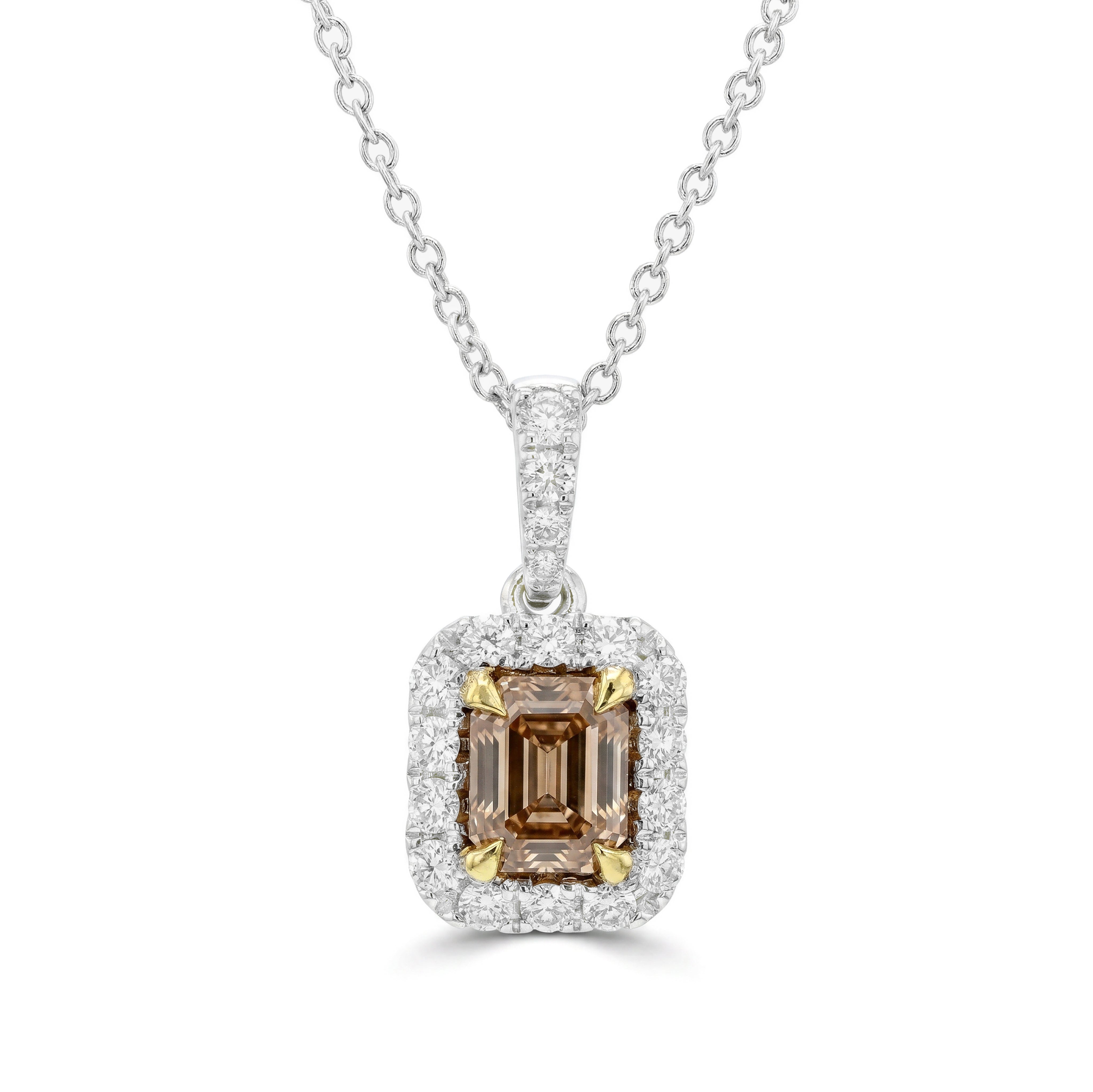 Natural Orange Emerald Diamond Halo Pendant | GIA Certified
