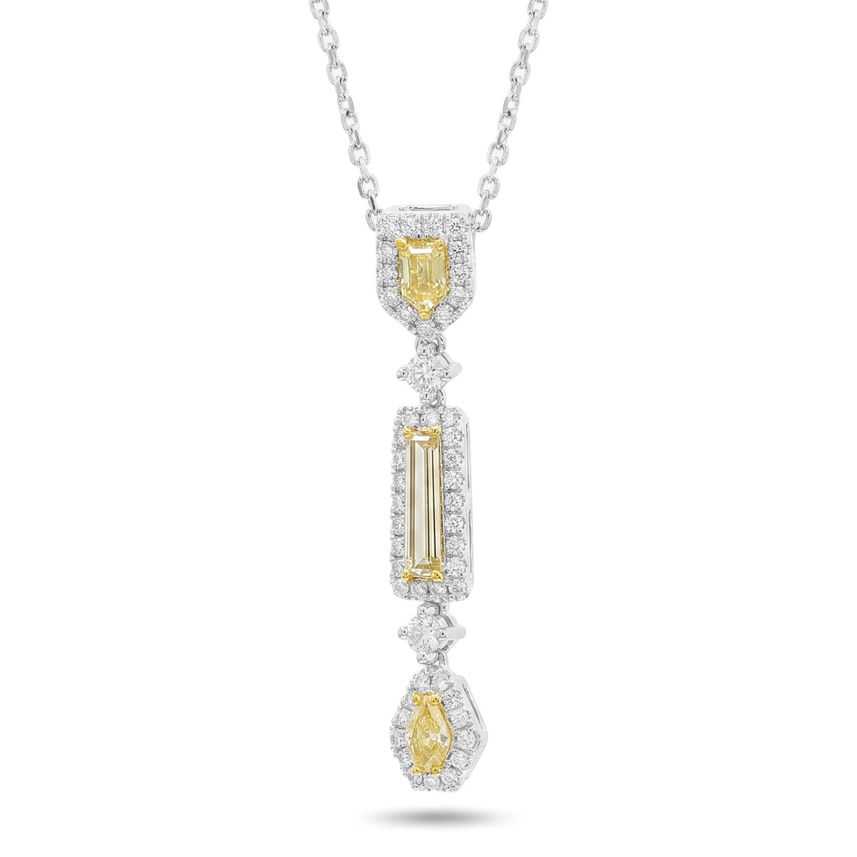 Natural Yellow Kite Diamond Halo Drop Pendant | GIA Certified
