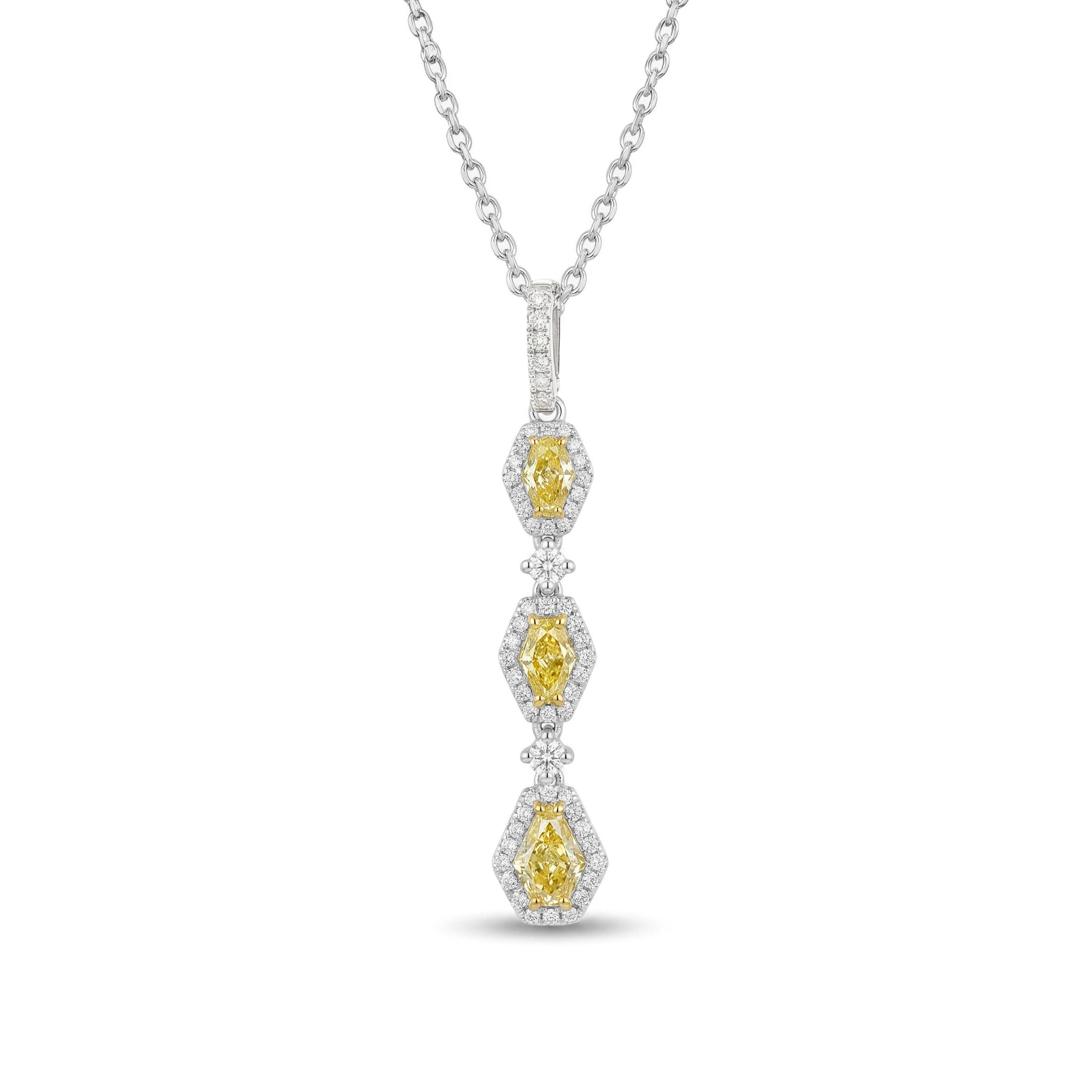 Natural Yellow Kite Diamond Halo Drop Pendant | GIA Certified