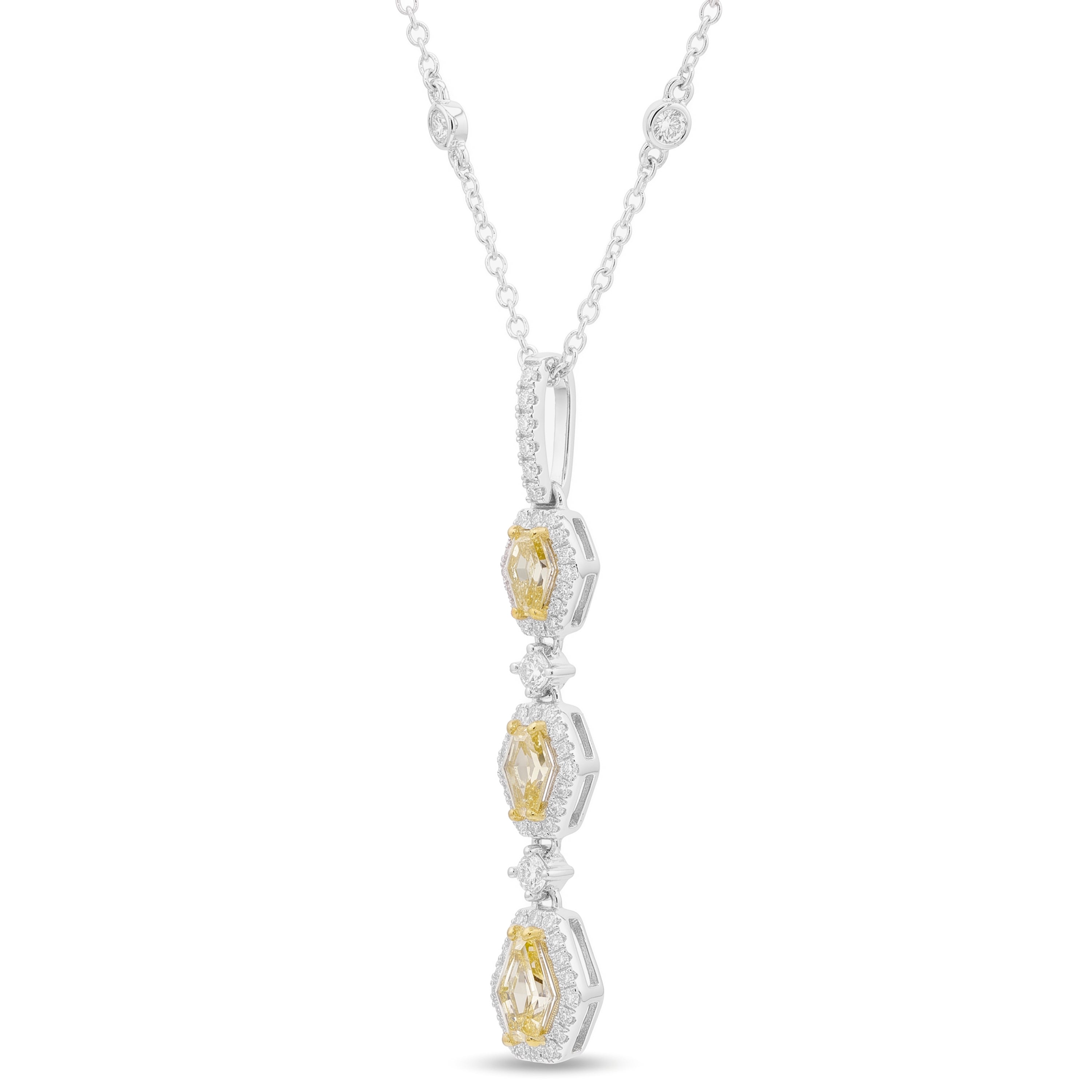 Natural Yellow Kite Diamond Halo Drop Pendant | GIA Certified