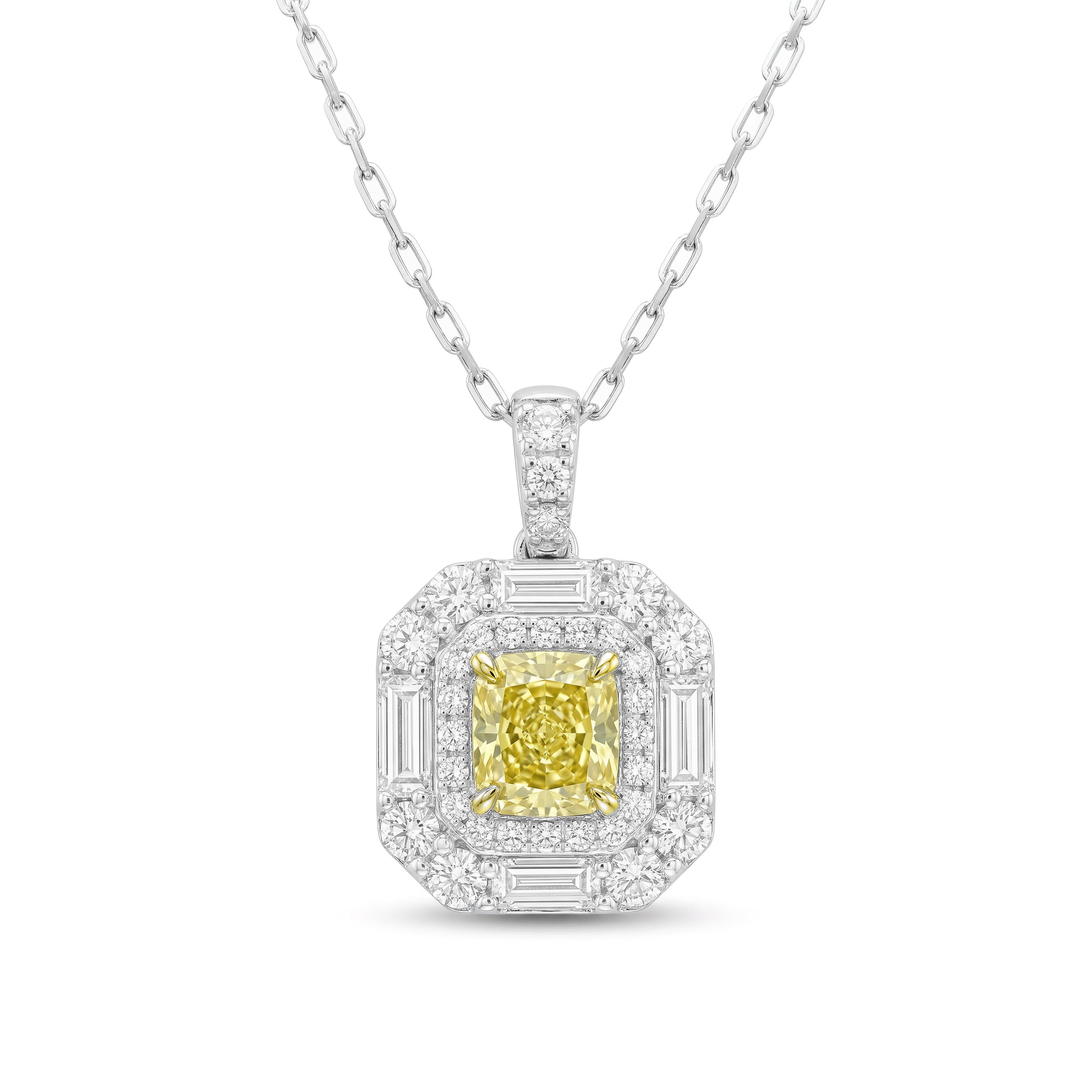 Natural Yellow Radiant Diamond Halo Pendant | GIA Certified
