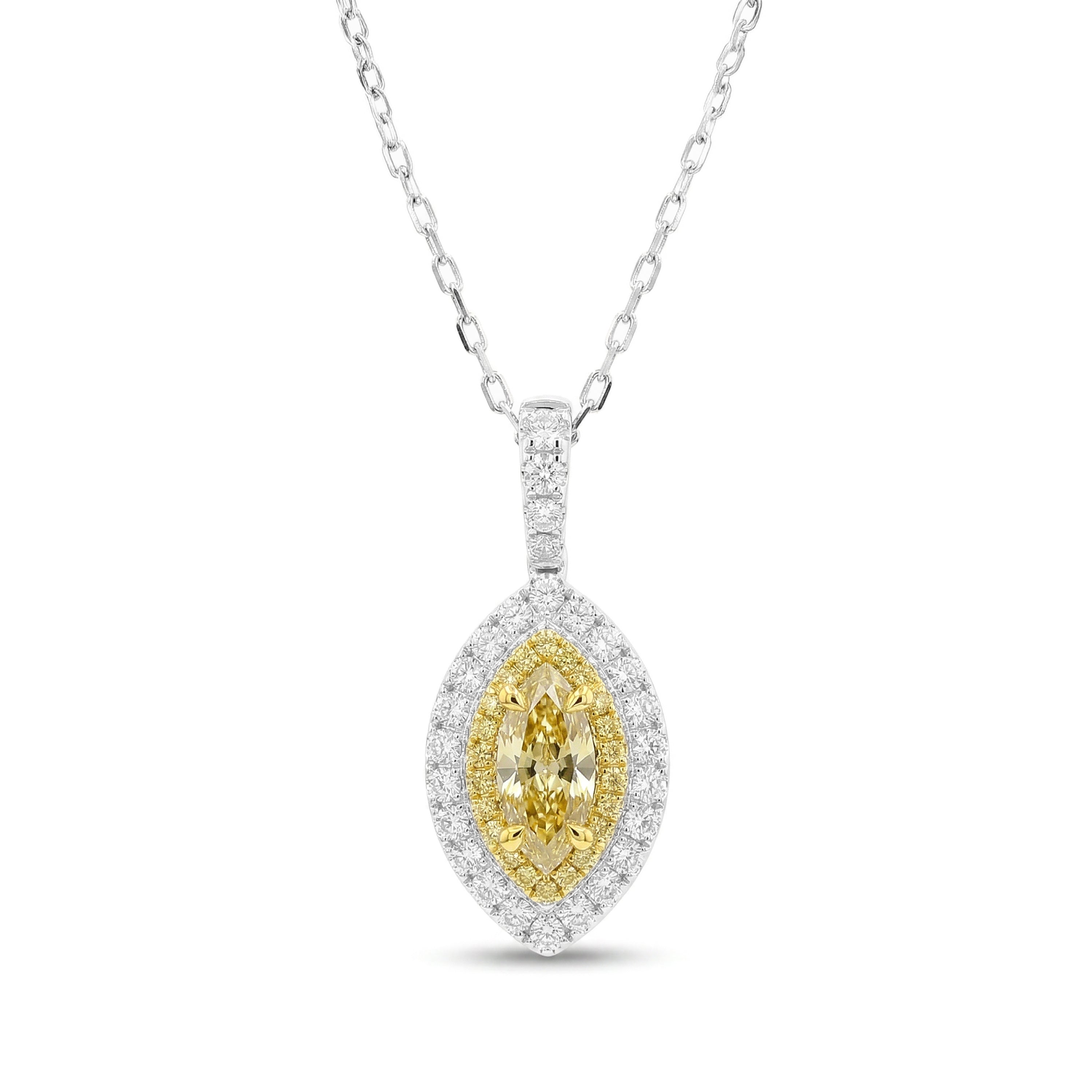 Natural Yellow Marquise Diamond Halo Pendant