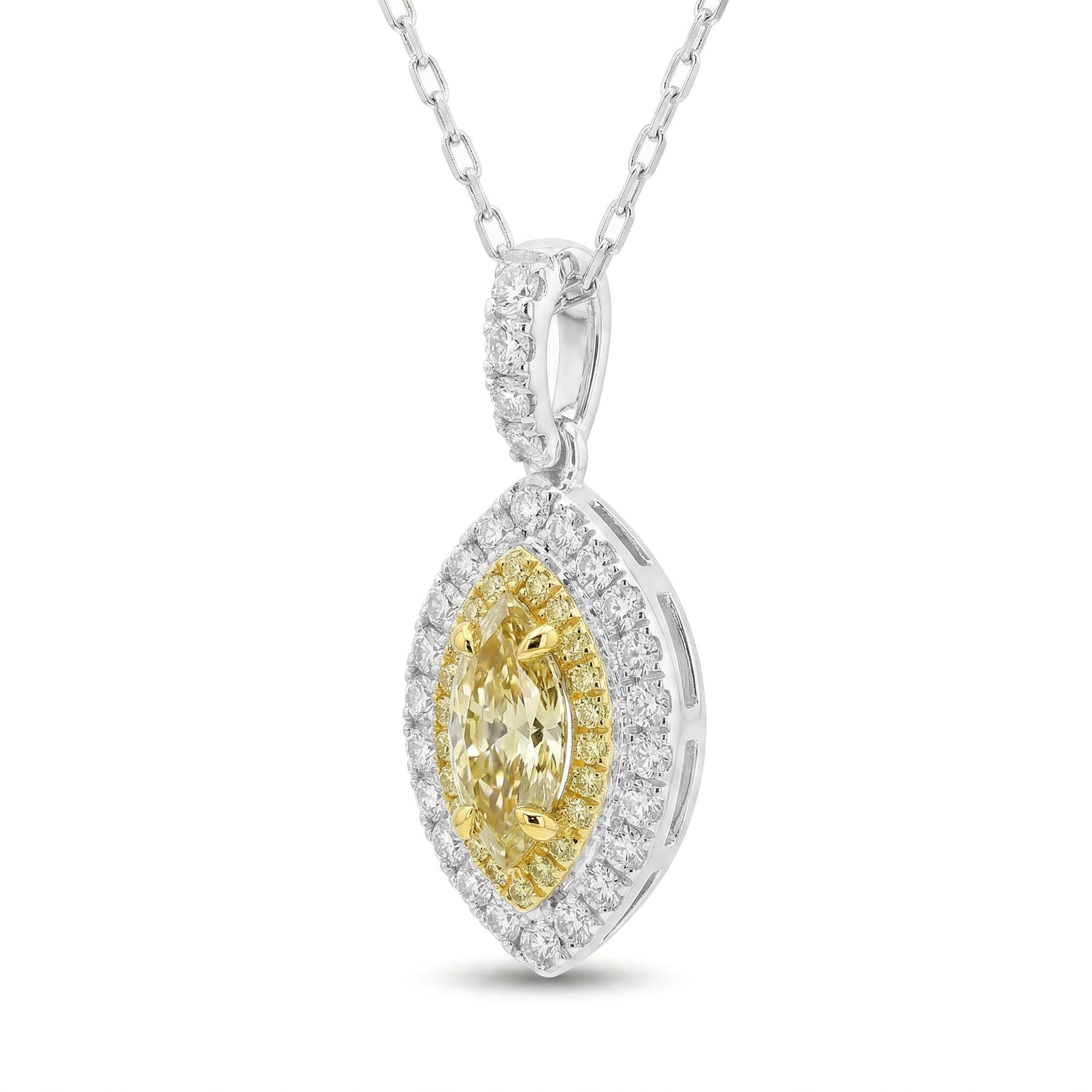 Natural Yellow Marquise Diamond Halo Pendant