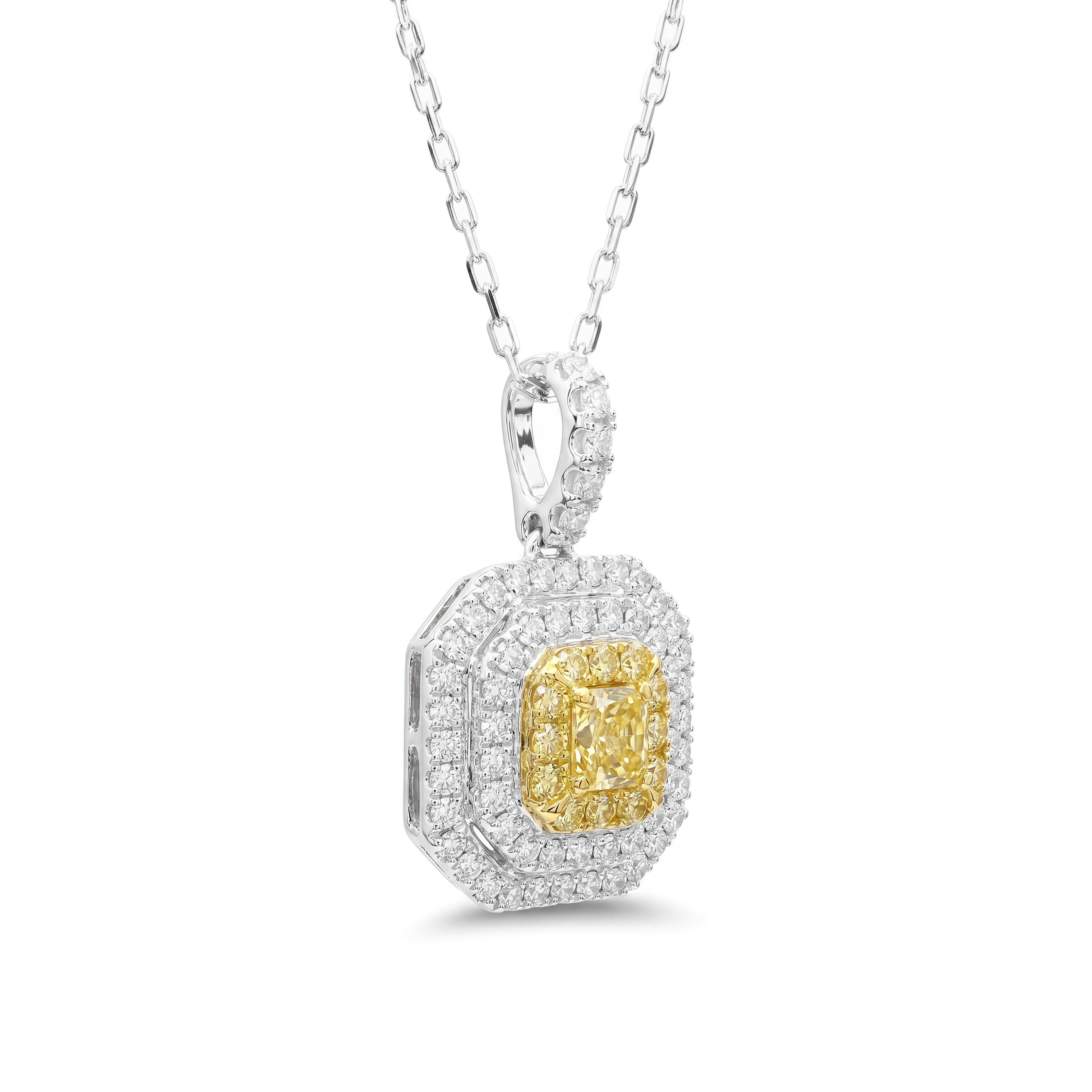 Natural Yellow Radiant Diamond Halo Pendant | GIA Certified