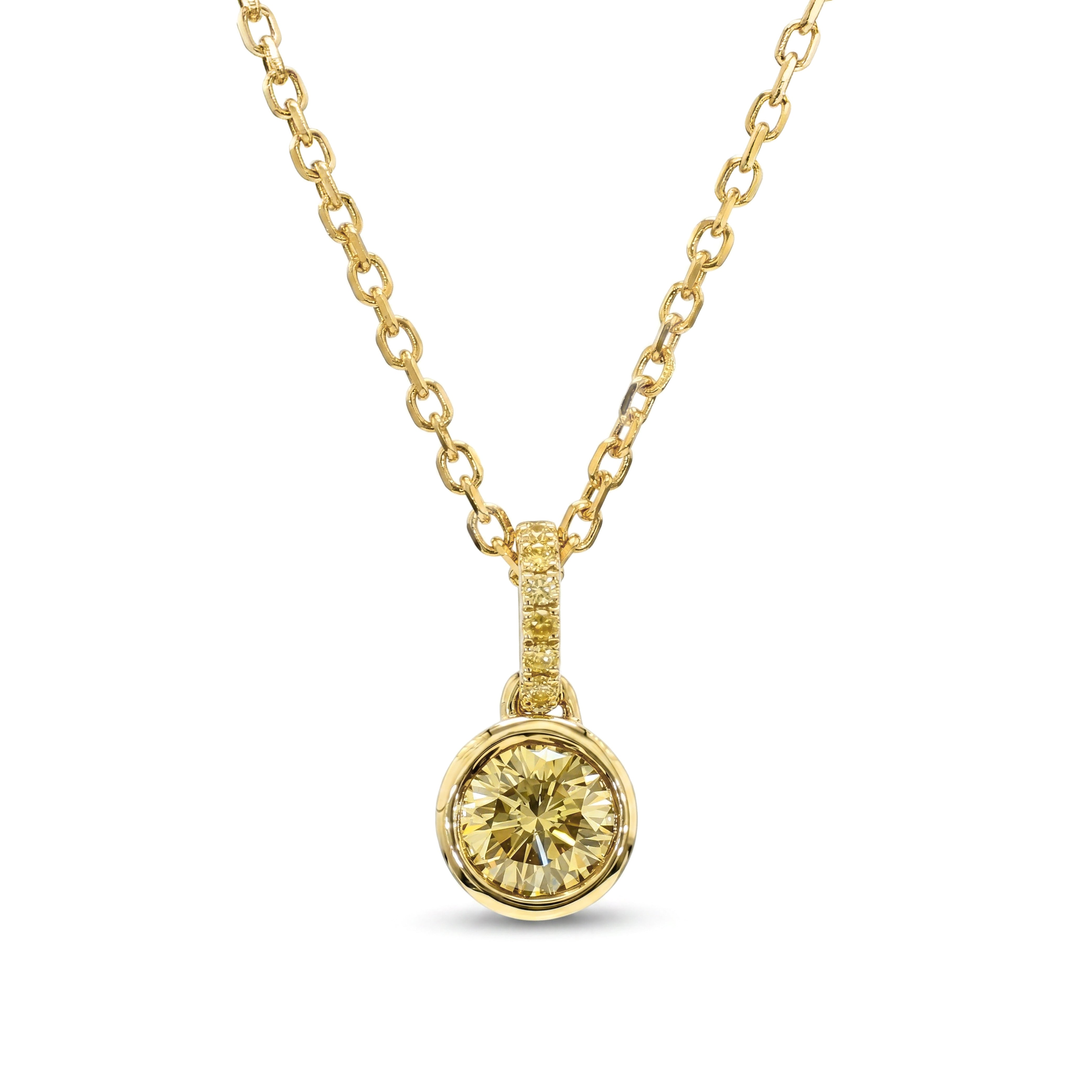 Natural Yellow Round Diamond Bezel Drop Pendant | GIA Certified