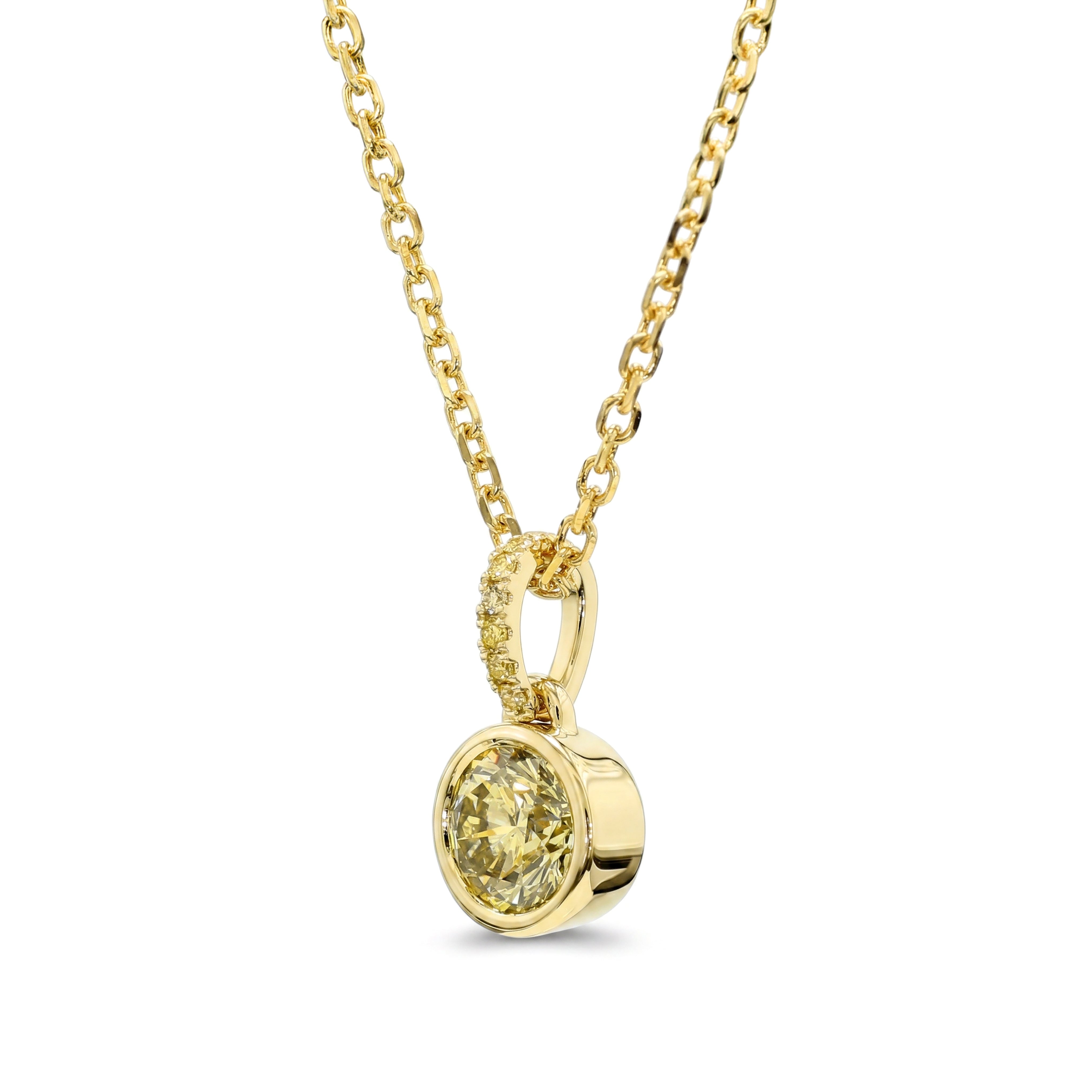 Natural Yellow Round Diamond Bezel Drop Pendant | GIA Certified